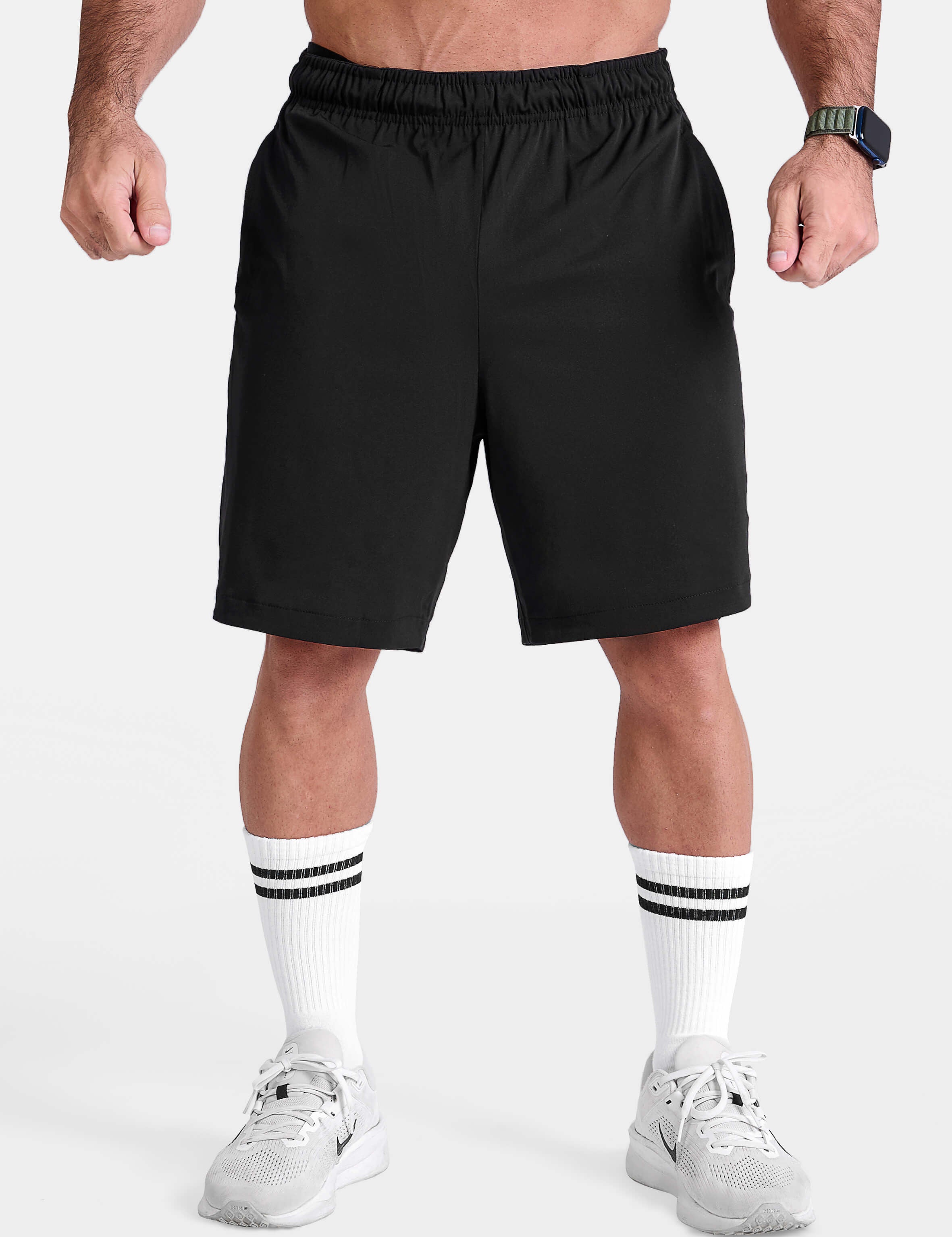 Black 7 inch sports shorts by KAF