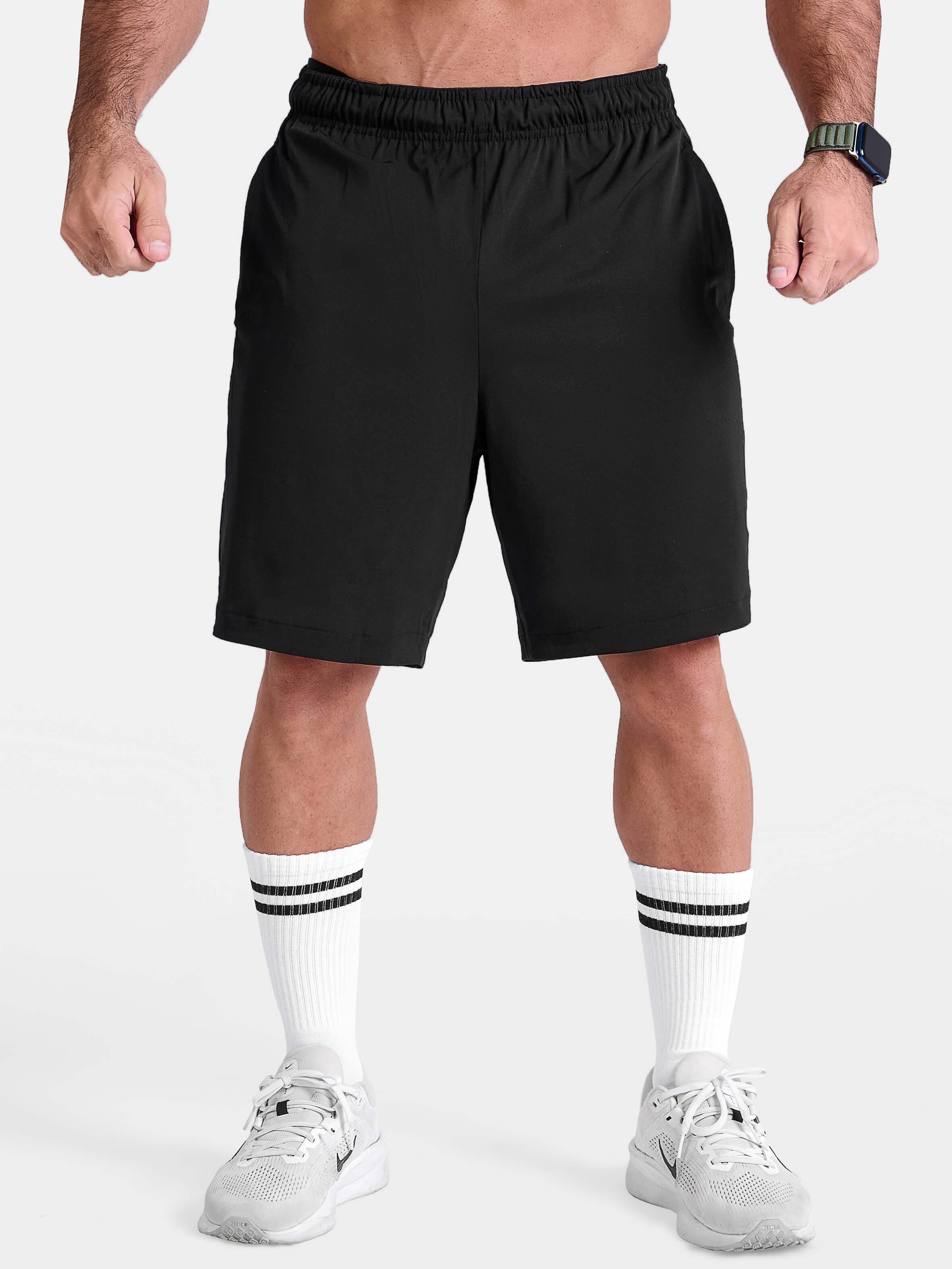 Black 7 inch sports shorts by KAF