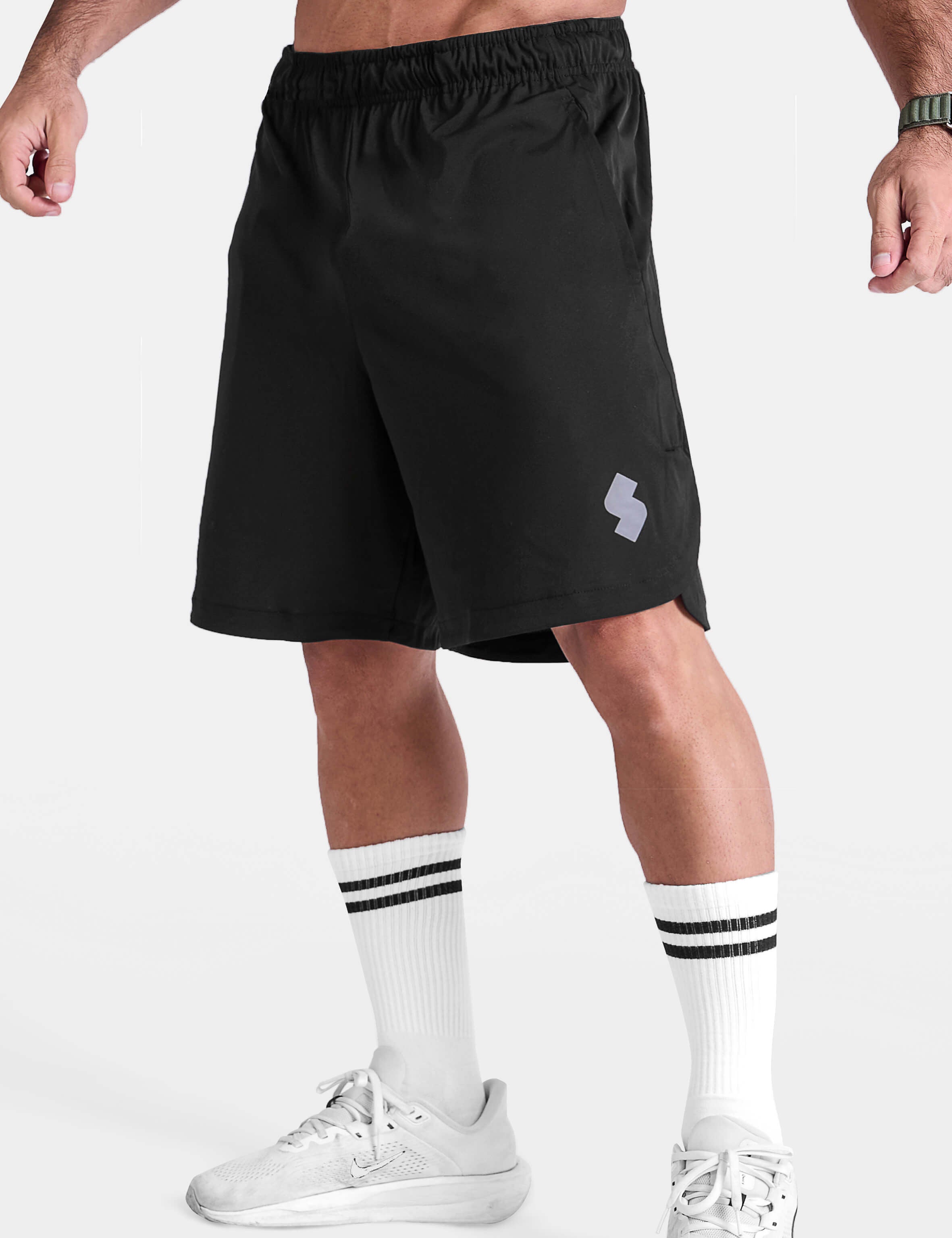 Black 7 inch sports shorts by KAF