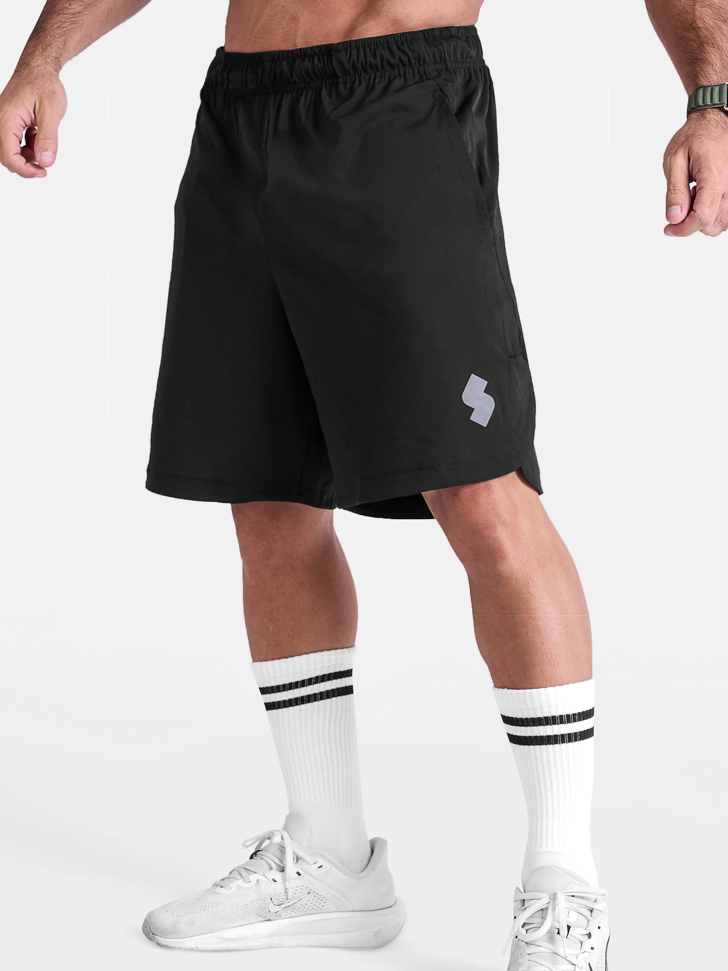 Black 7 inch sports shorts by KAF