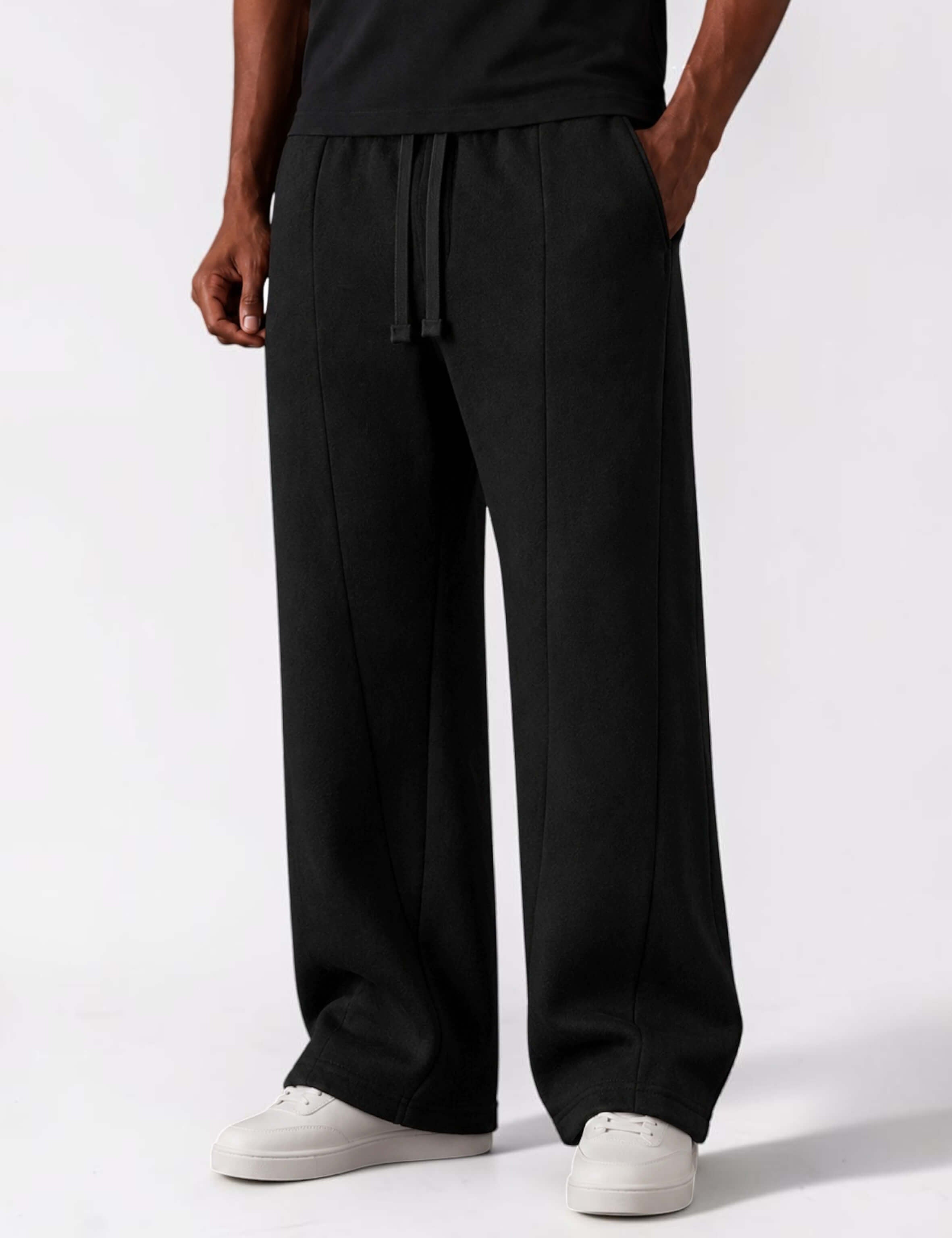 Men & Unisex Black Wide-Leg Cotton Pants by KAF