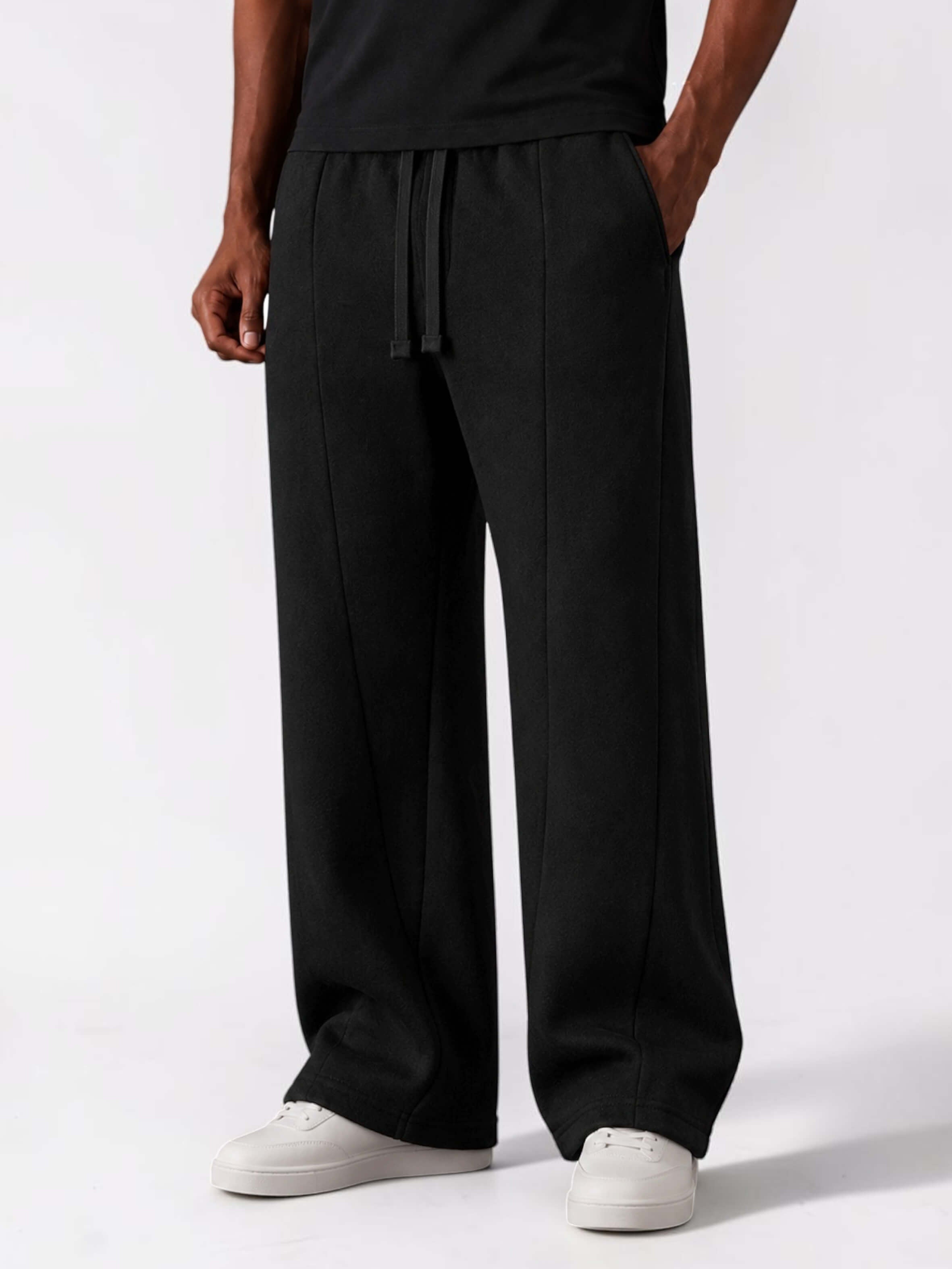 Men & Unisex Black Wide-Leg Cotton Pants by KAF