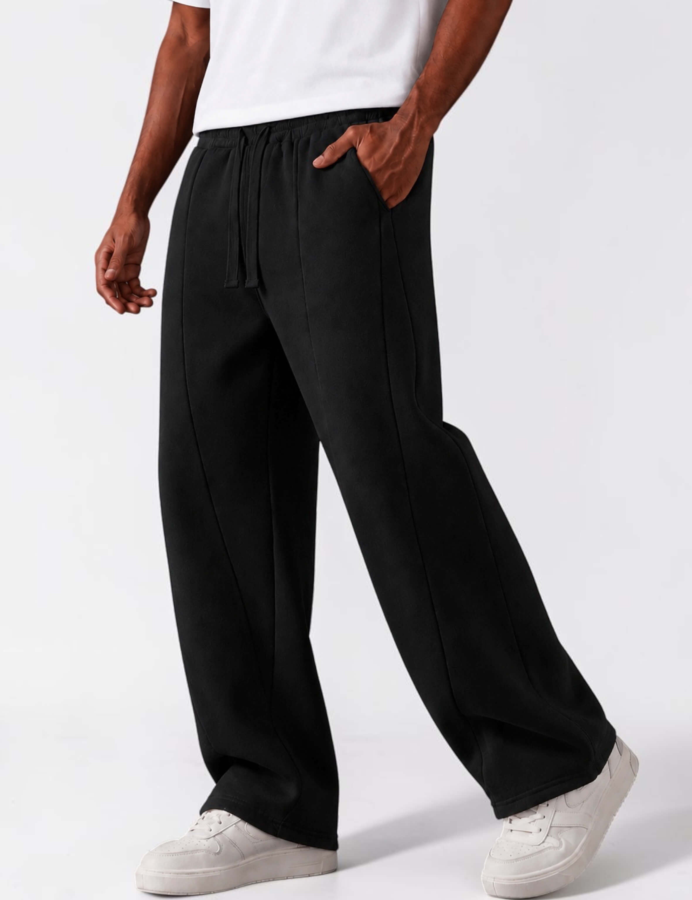 Men & Unisex Black Wide-Leg Cotton Pants by KAF