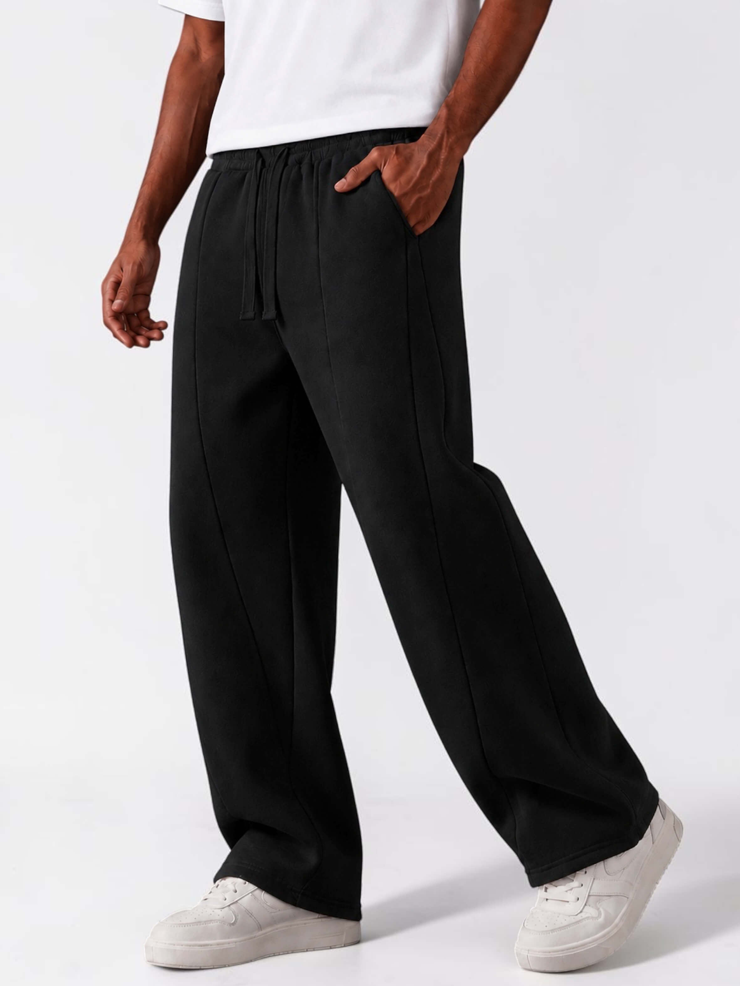 Men & Unisex Black Wide-Leg Cotton Pants by KAF