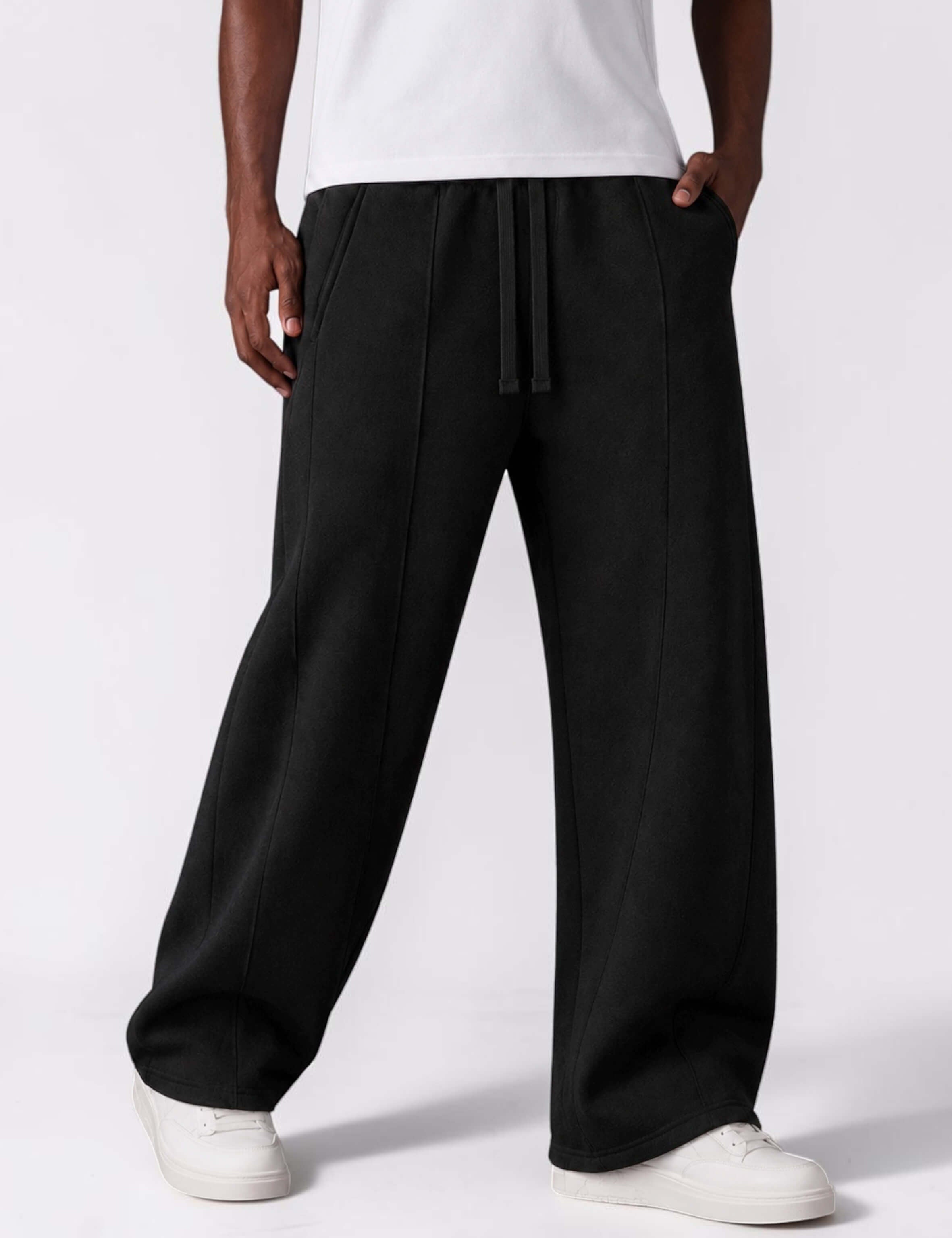 Men & Unisex Black Wide-Leg Cotton Pants by KAF