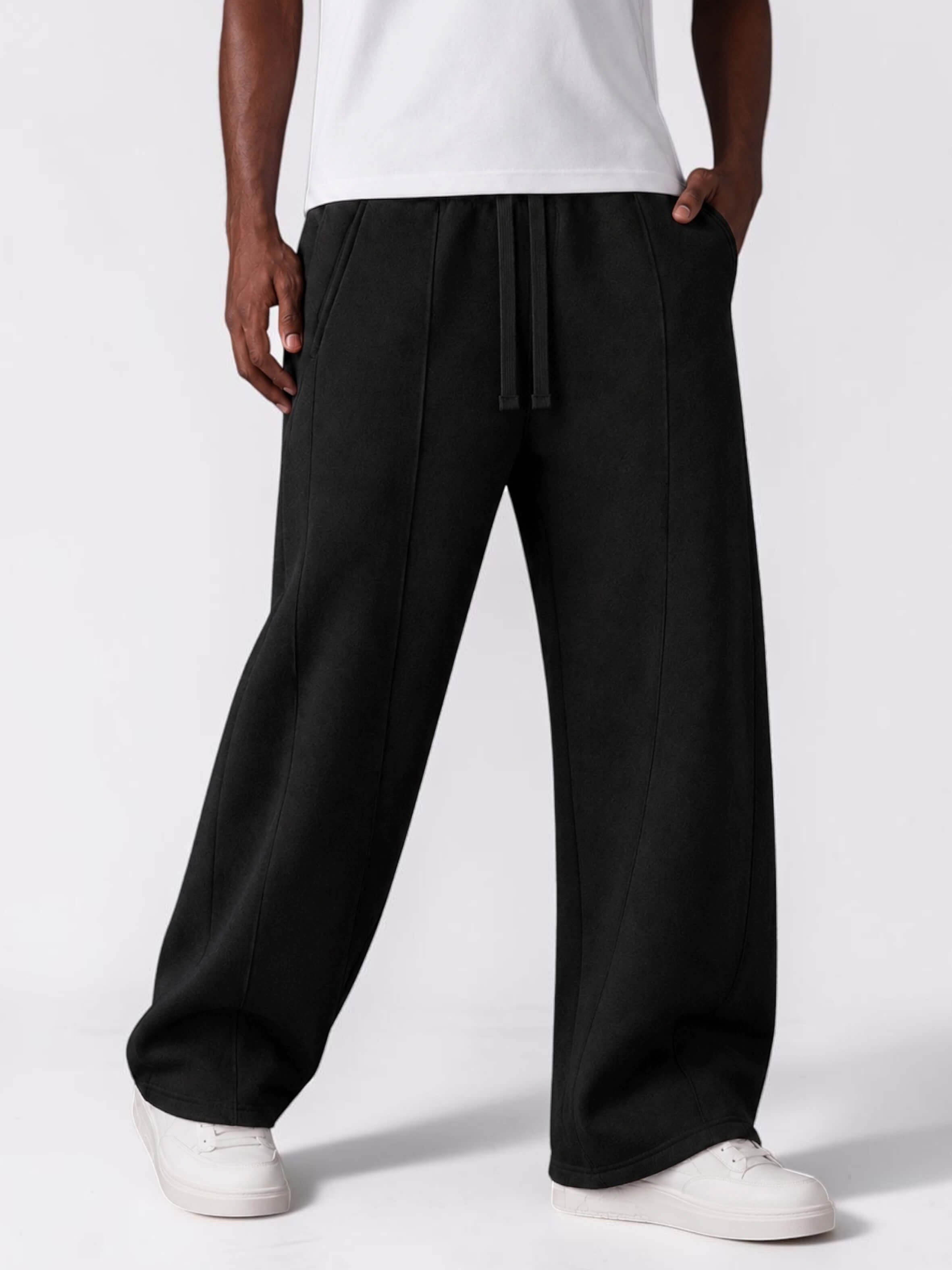 Men & Unisex Black Wide-Leg Cotton Pants by KAF