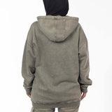 Unisex Acid Washed Oversized Hoodie - Olive