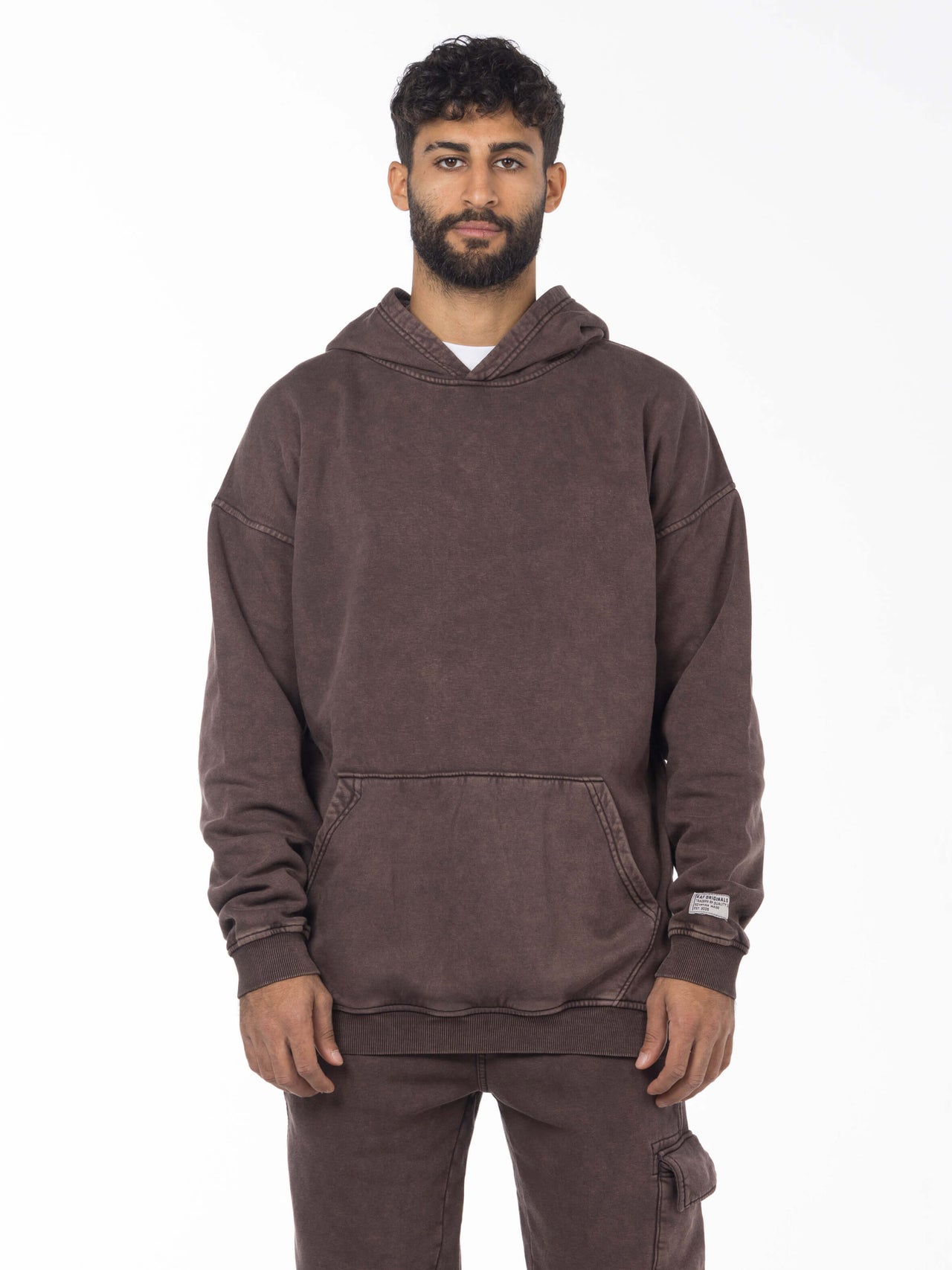 Unisex Acid Washed Oversized Hoodie - Brownish