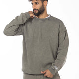 Unisex Acid Washed Crew-Neck Sweatshirt - Olive