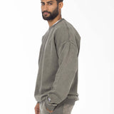 Unisex Acid Washed Crew-Neck Sweatshirt - Olive