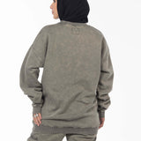 Unisex Acid Washed Crew-Neck Sweatshirt - Olive