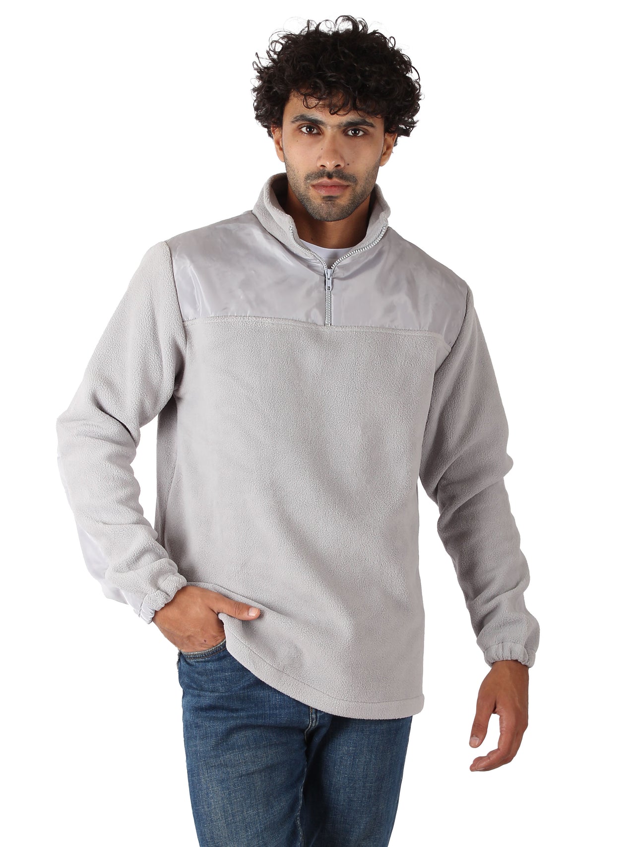 Quarter Zip Polar Fleece Sweater - Gray