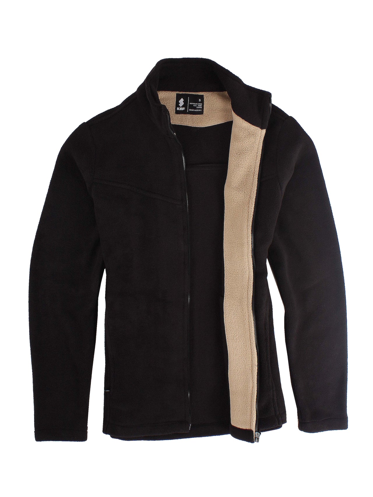 Full Zip Polar Fleece Jacket - Black x Beige