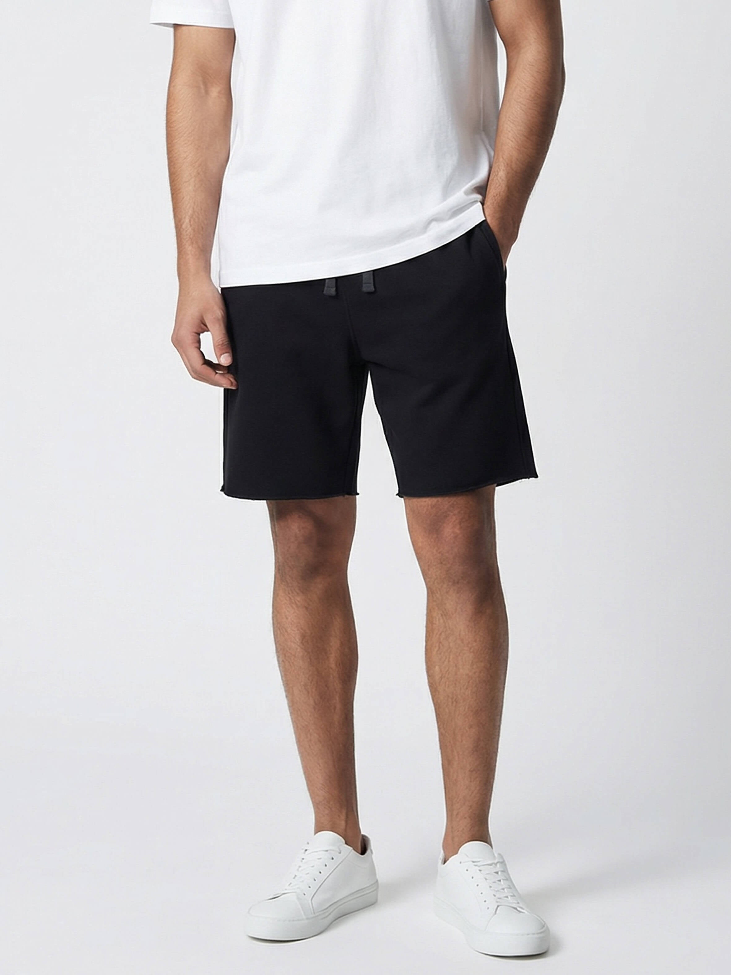 Man wearing cotton black sweatshorts by KAF