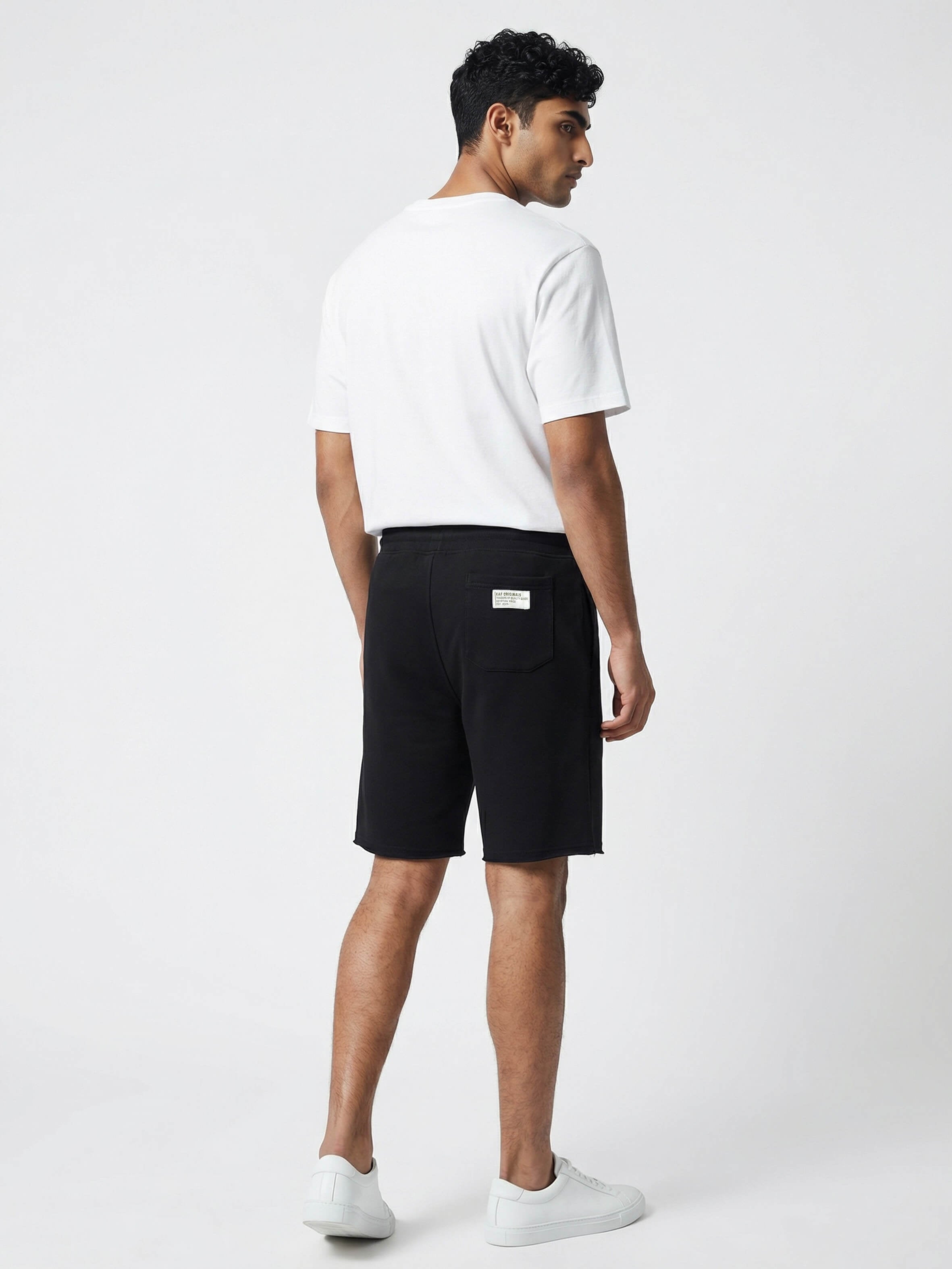 Man wearing cotton black sweatshorts by KAF