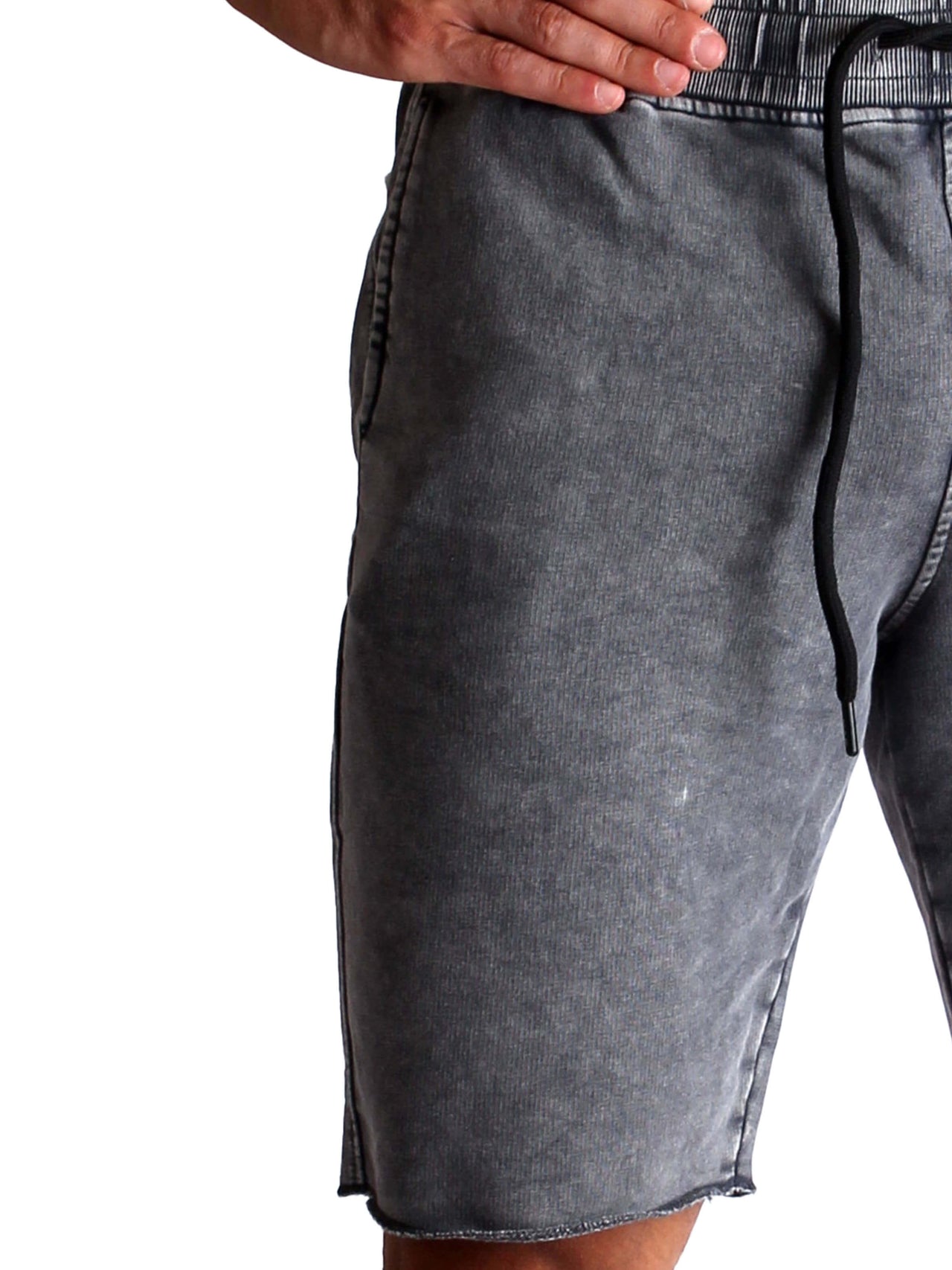 Acid Washed Raw-Edge Sweatshorts - Gray