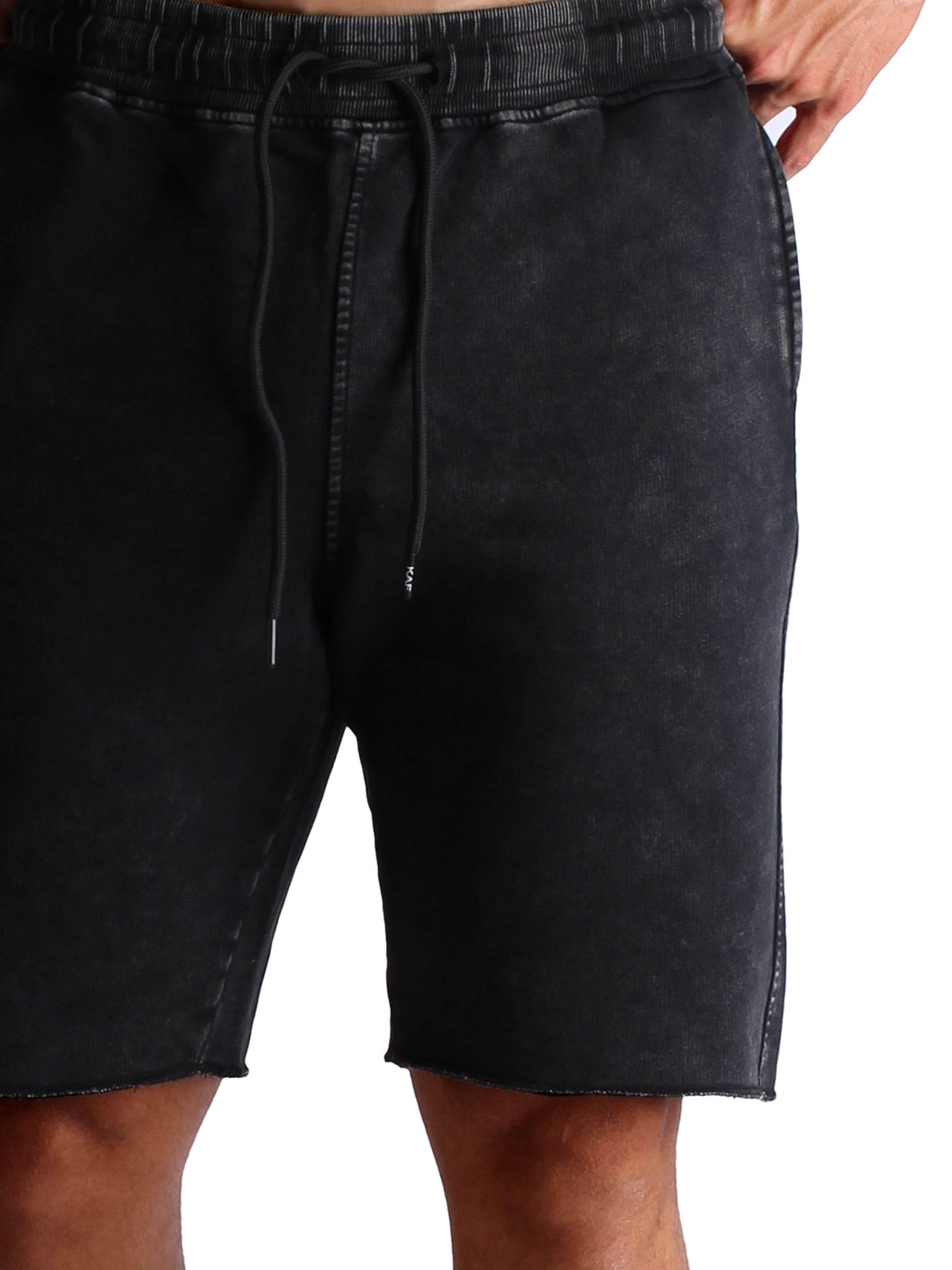 Acid Washed Raw-Edge Sweatshorts - Black