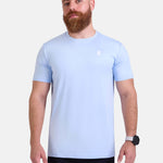 Man wearing light blue sports & gym t-shirt by KAF 