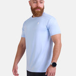Man wearing light blue sports & gym t-shirt by KAF 
