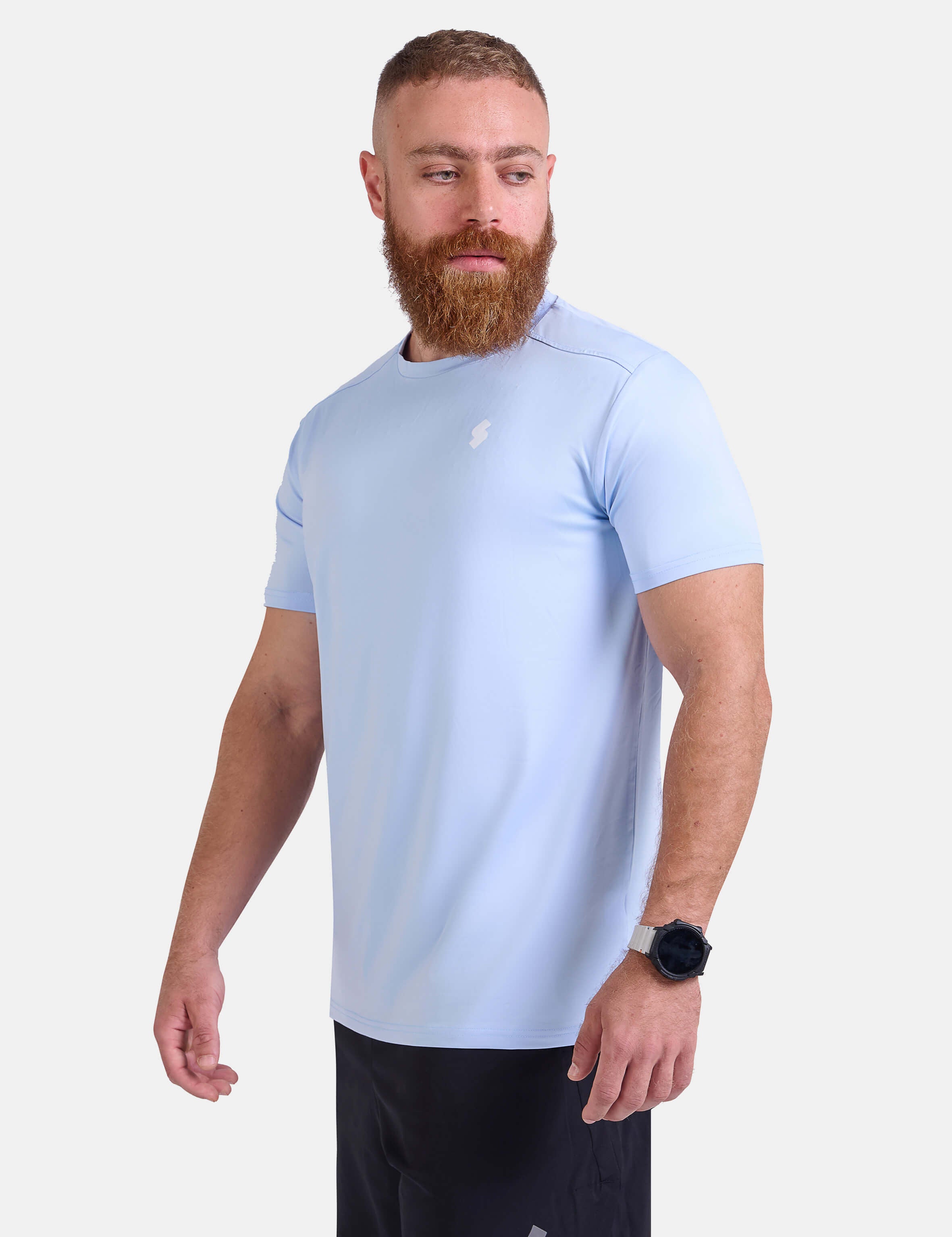 Man wearing light blue sports & gym t-shirt by KAF 