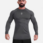Gray long-sleeve athletic sports mma compression rash-guard shirt by KAF