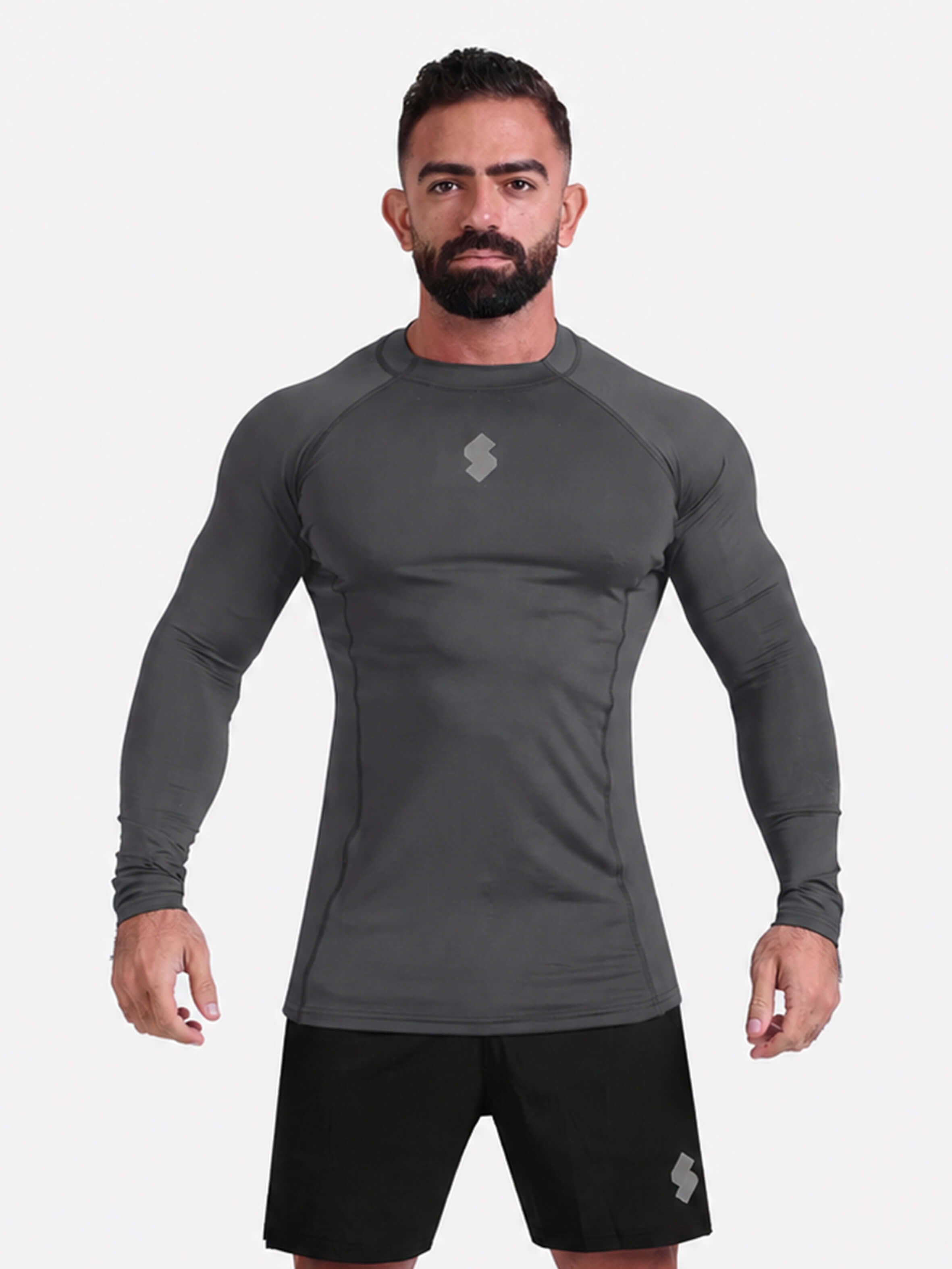 Gray long-sleeve athletic sports mma compression rash-guard shirt by KAF