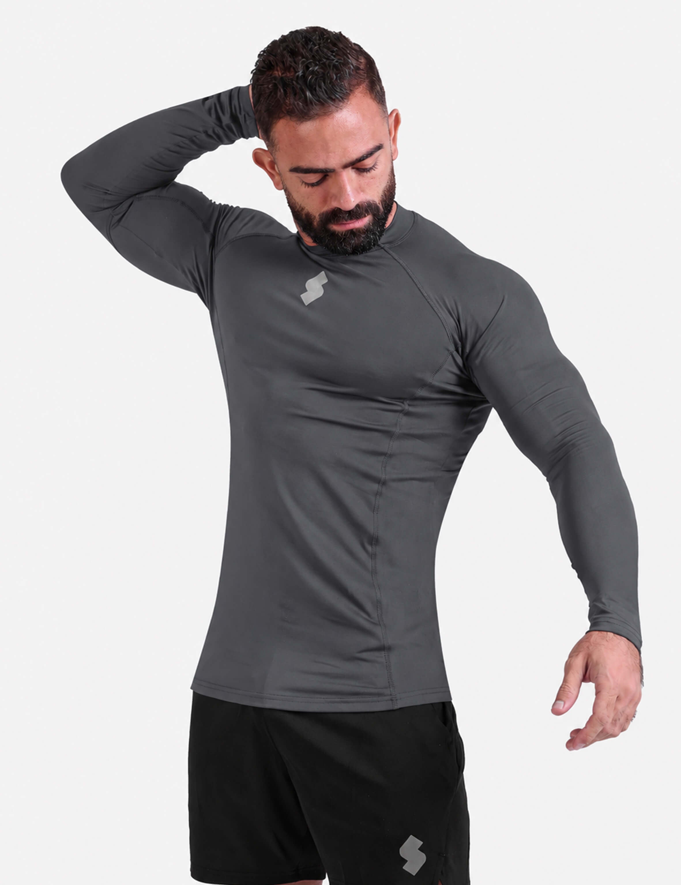 Gray long-sleeve athletic sports mma compression rash-guard shirt by KAF