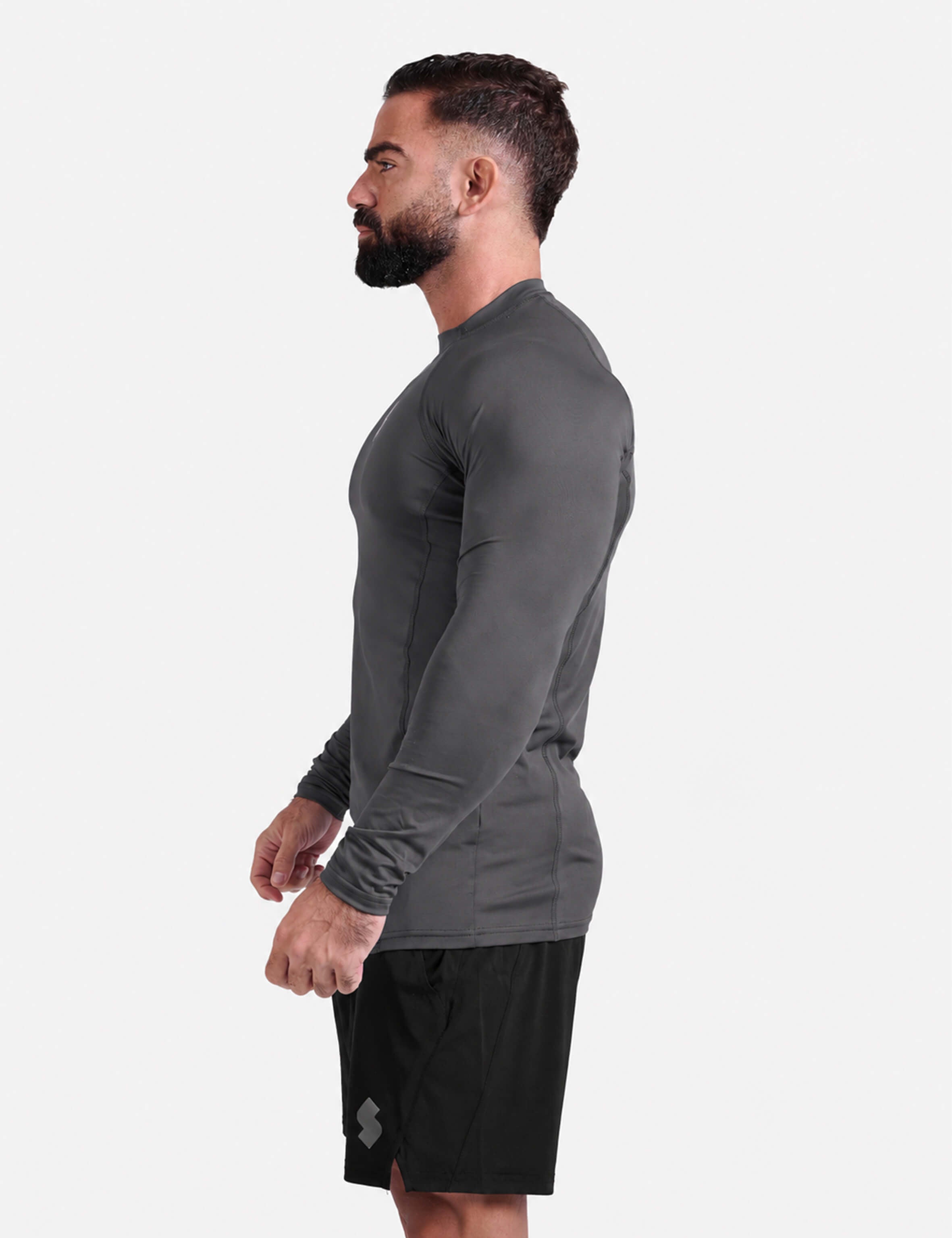 Gray long-sleeve athletic sports mma compression rash-guard shirt by KAF