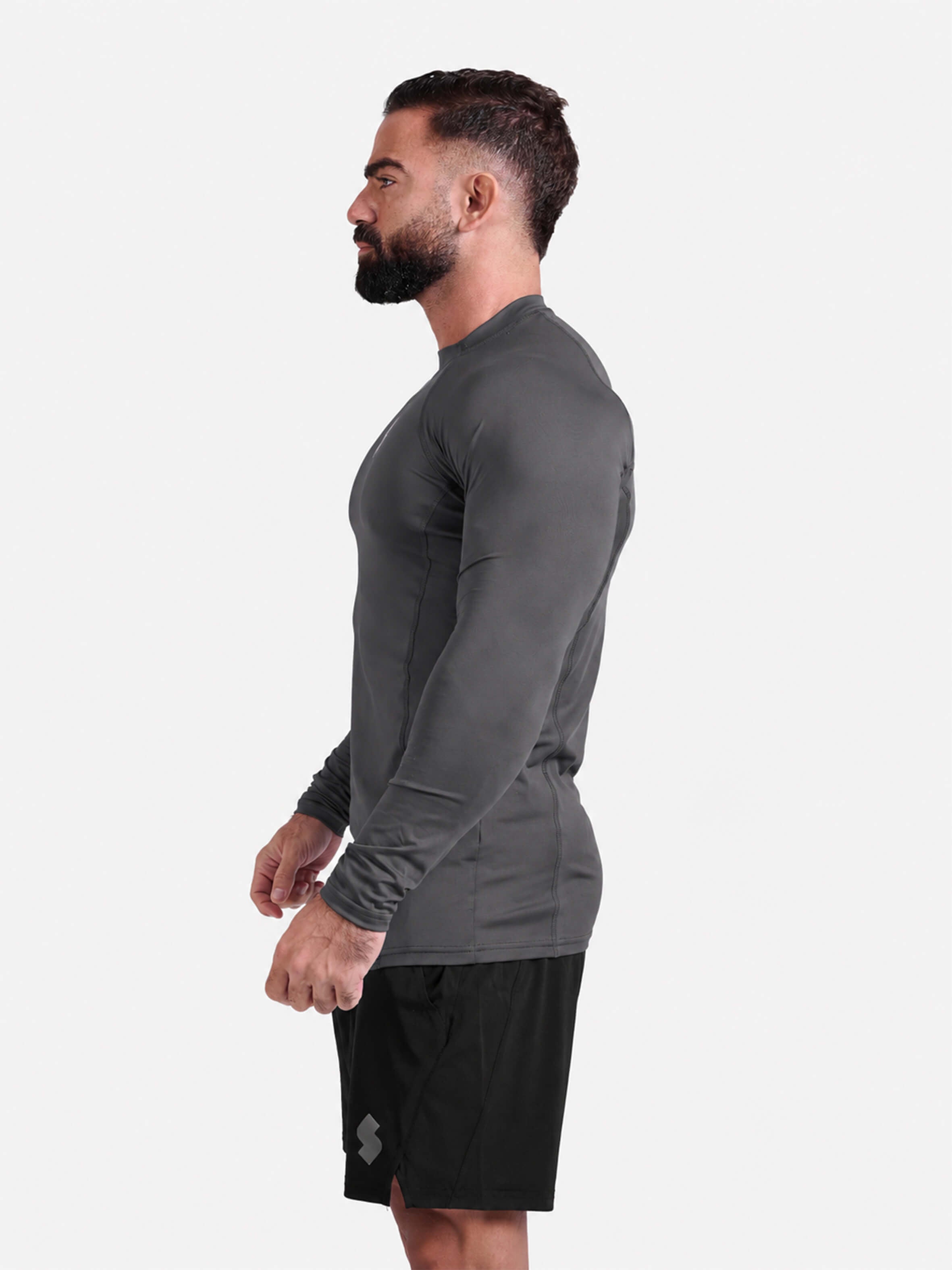 Gray long-sleeve athletic sports mma compression rash-guard shirt by KAF