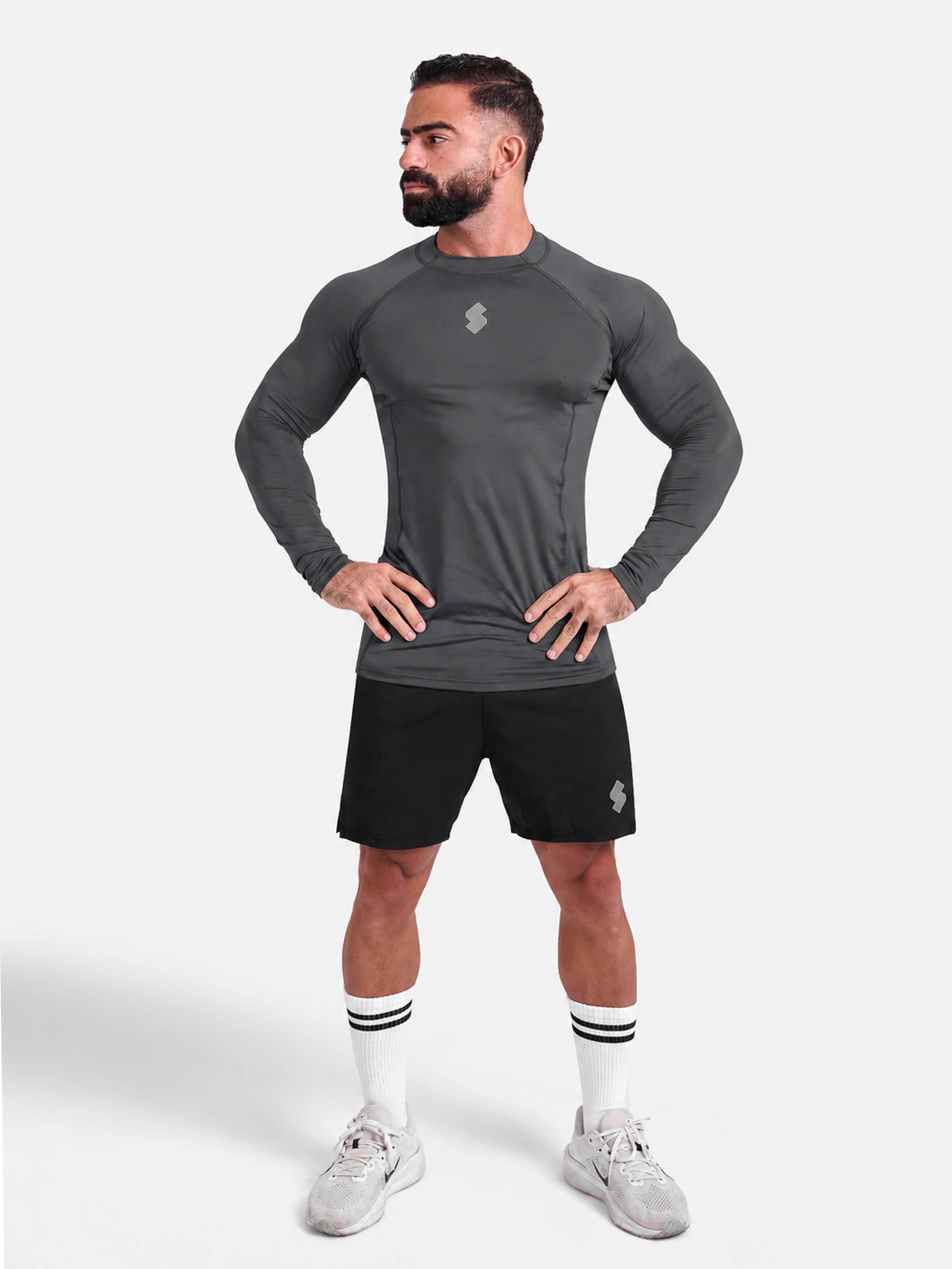 Gray long-sleeve athletic sports mma compression rash-guard shirt by KAF