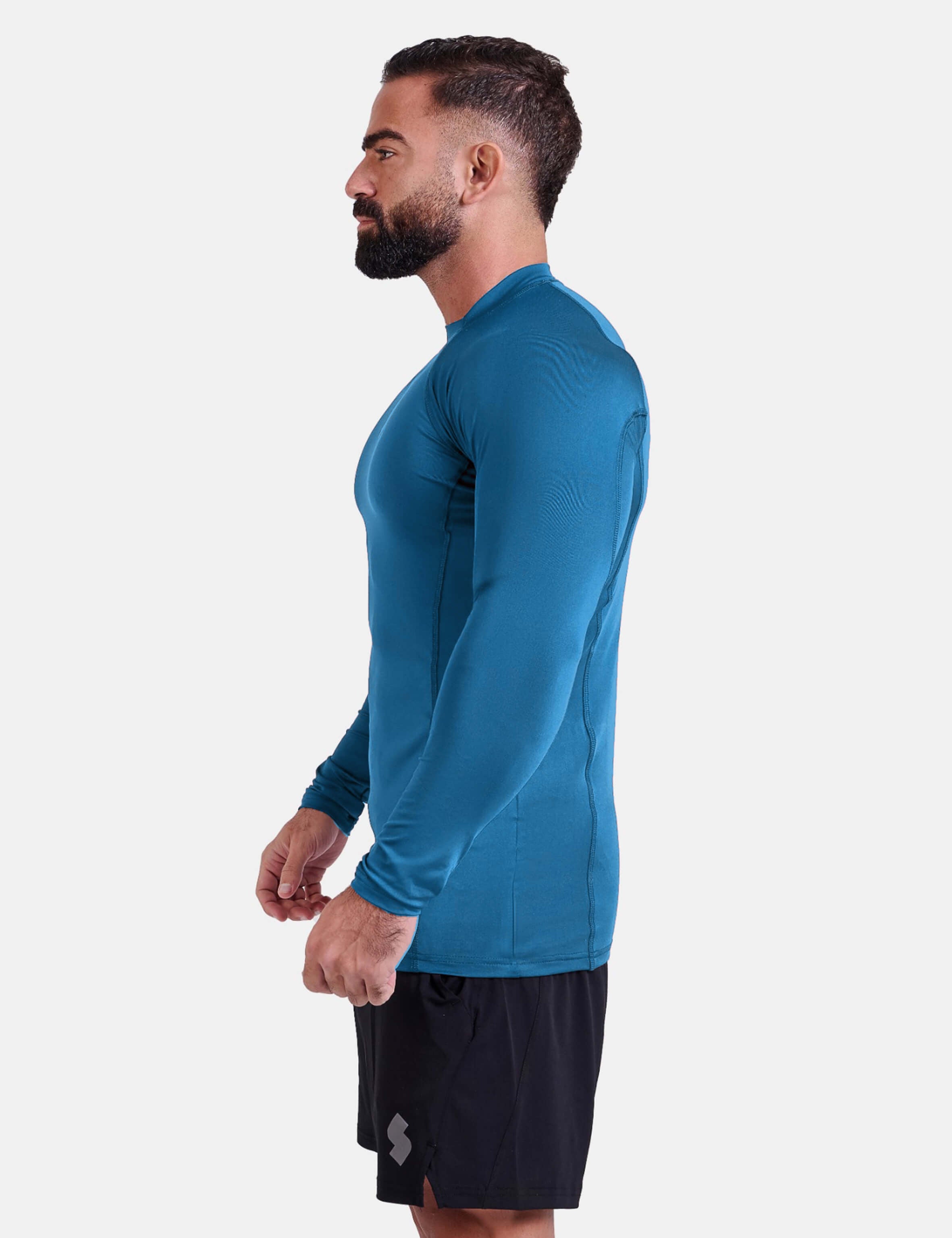 blue long-sleeve athletic sports mma compression rash-guard shirt by KAF