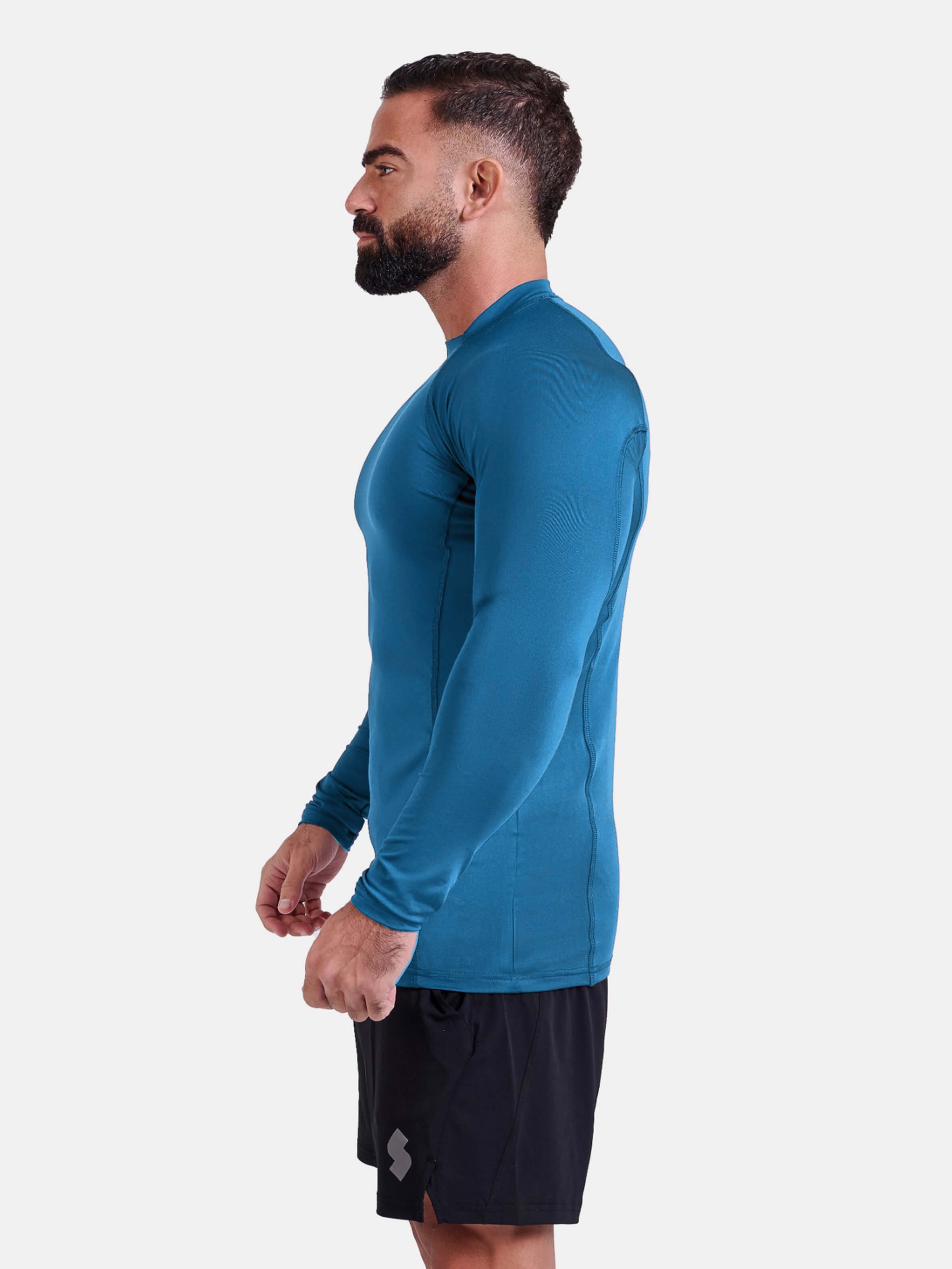 blue long-sleeve athletic sports mma compression rash-guard shirt by KAF