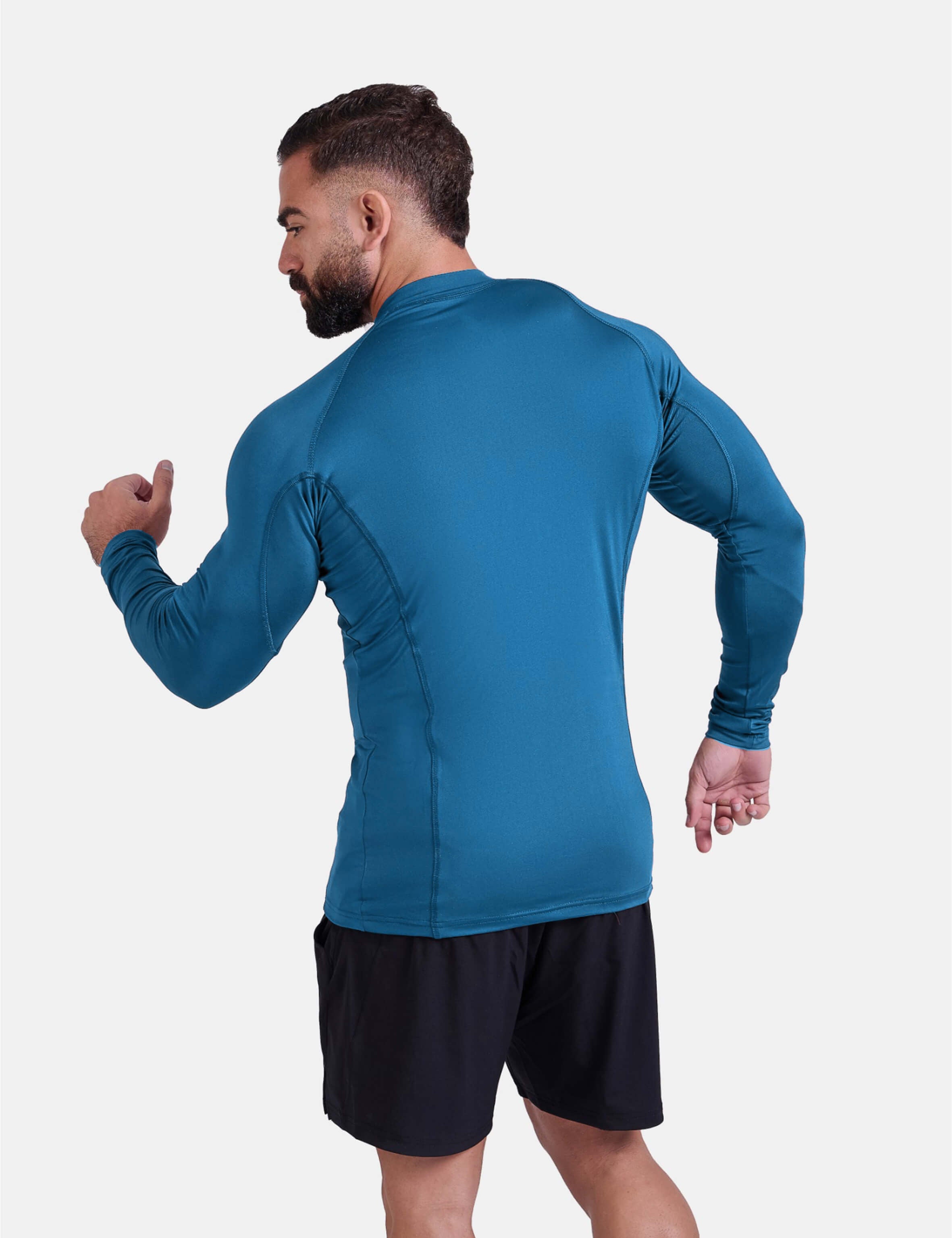 blue long-sleeve athletic sports mma compression rash-guard shirt by KAF