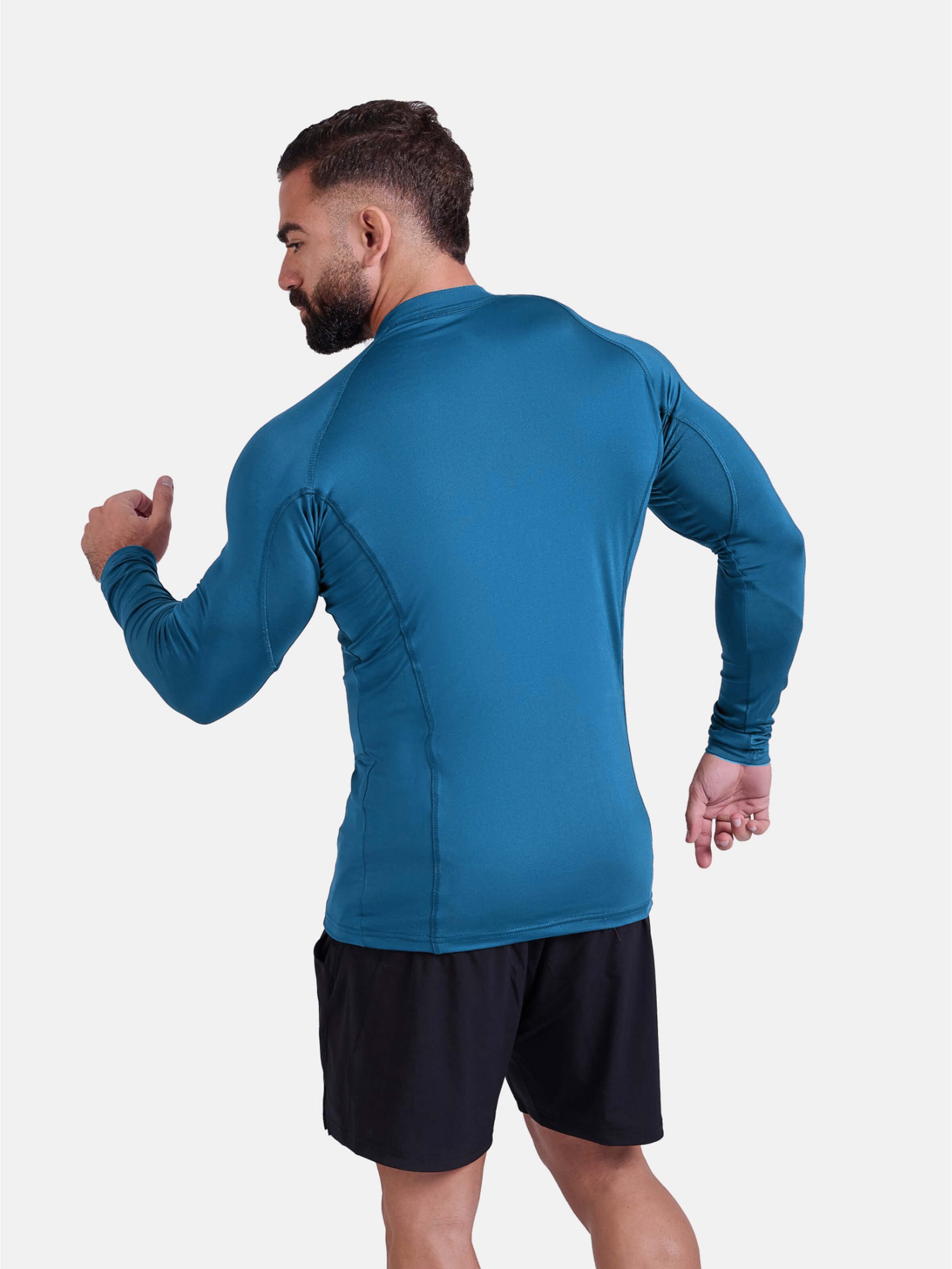 blue long-sleeve athletic sports mma compression rash-guard shirt by KAF
