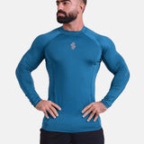 blue long-sleeve athletic sports mma compression rash-guard shirt by KAF