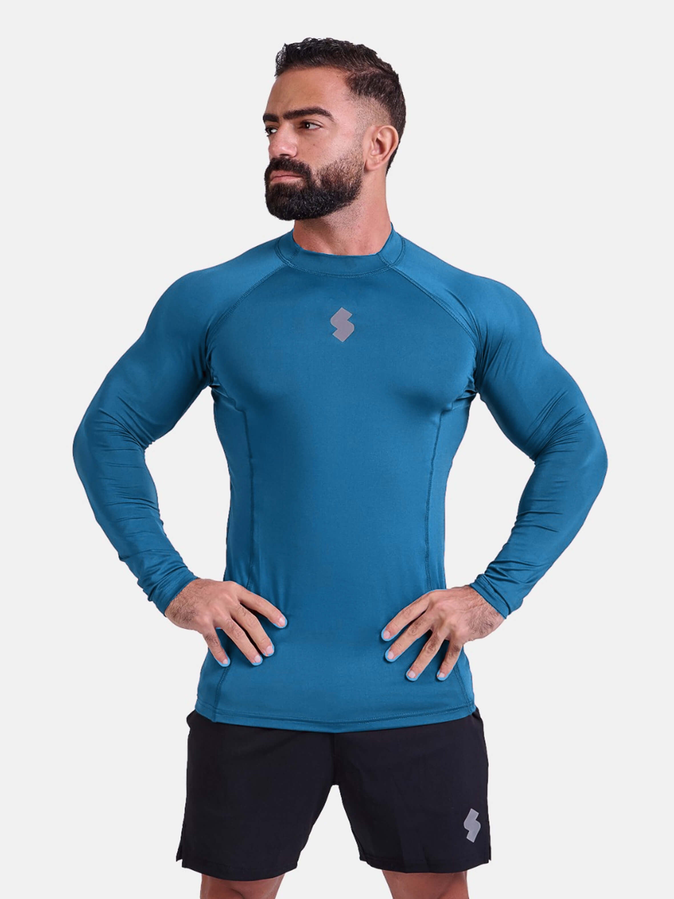 blue long-sleeve athletic sports mma compression rash-guard shirt by KAF
