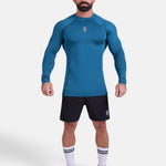 blue long-sleeve athletic sports mma compression rash-guard shirt by KAF