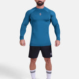 blue long-sleeve athletic sports mma compression rash-guard shirt by KAF