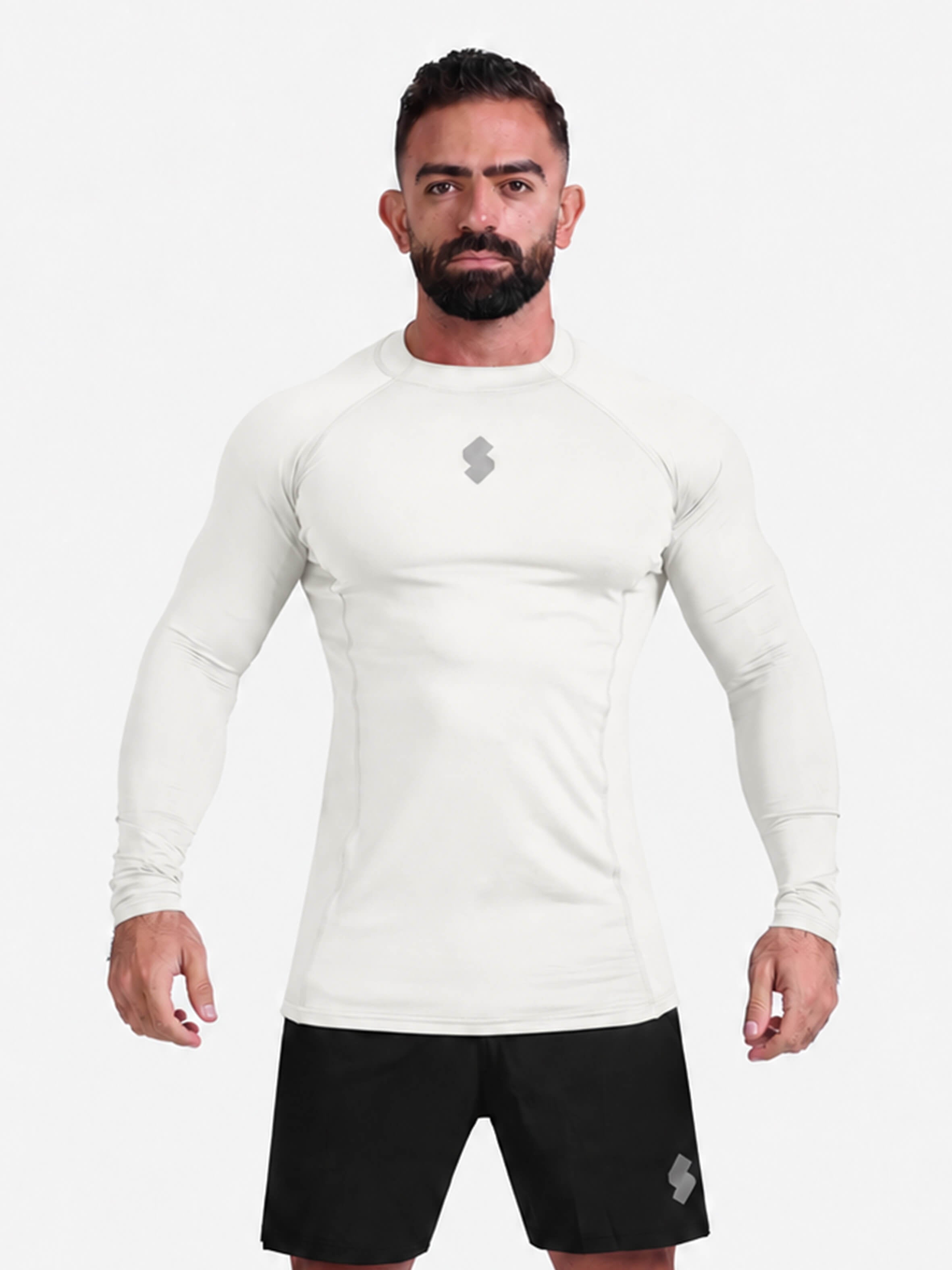 Off-White long-sleeve athletic sports mma compression rash-guard shirt by KAF