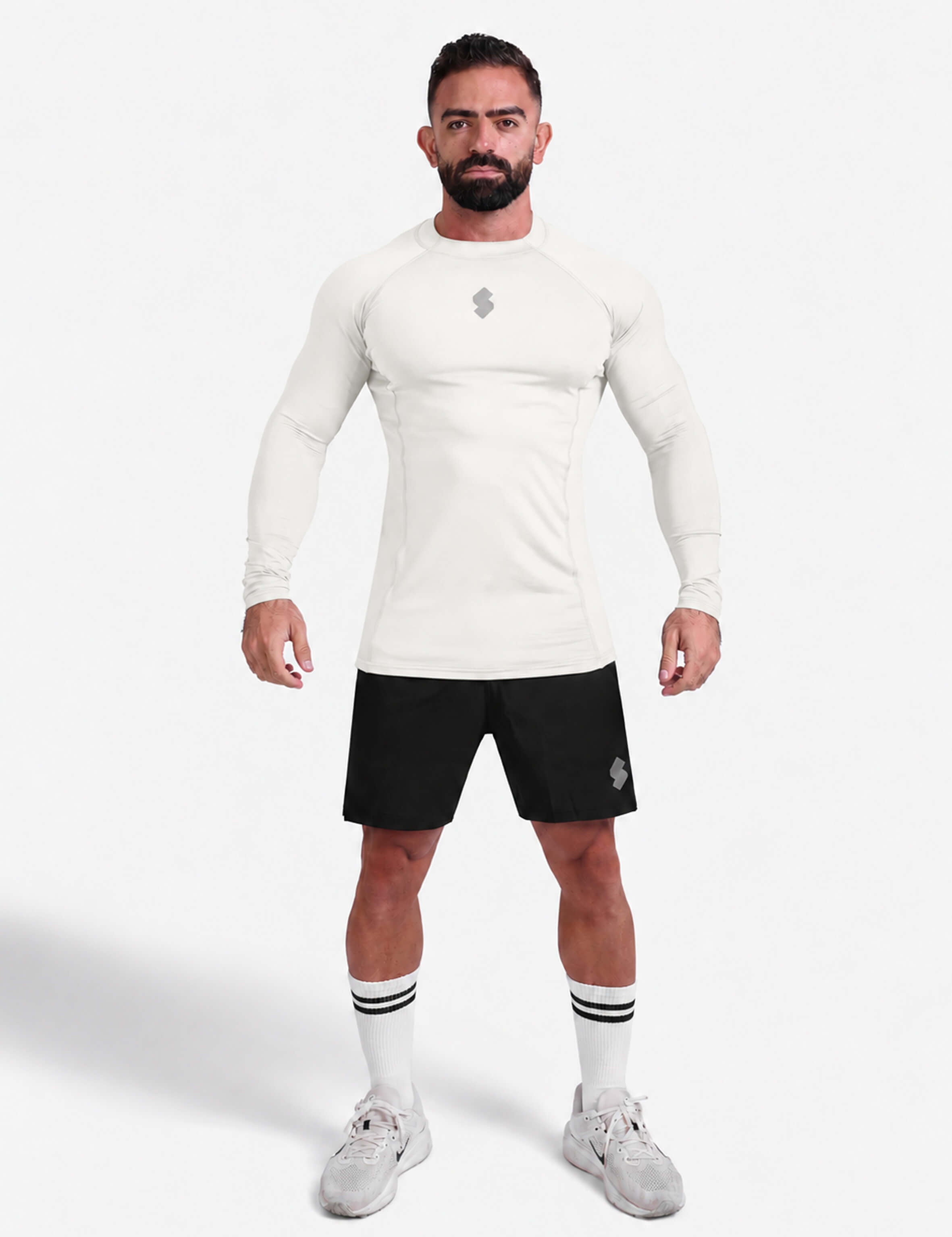 Off-White long-sleeve athletic sports mma compression rash-guard shirt by KAF