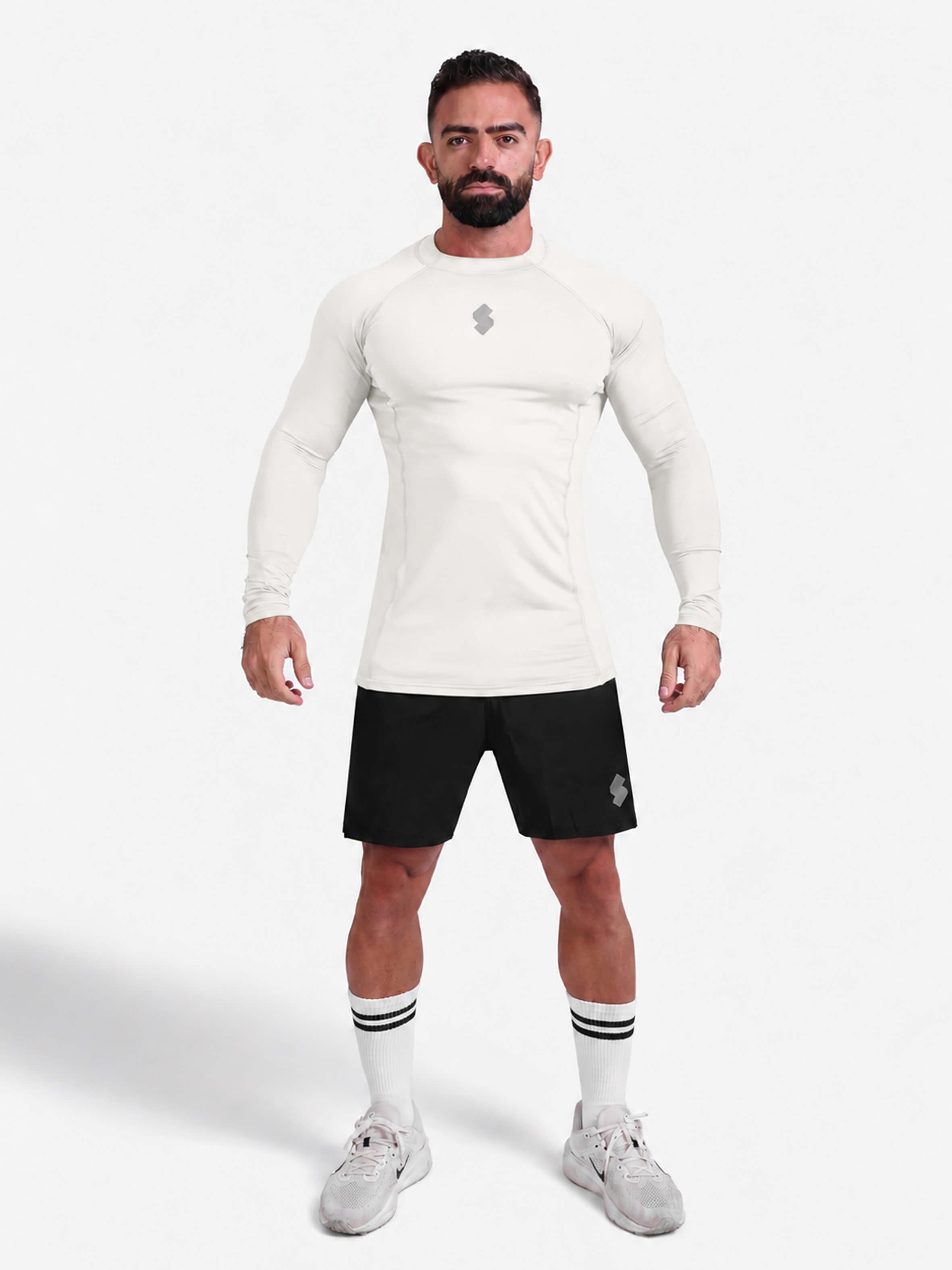 Off-White long-sleeve athletic sports mma compression rash-guard shirt by KAF
