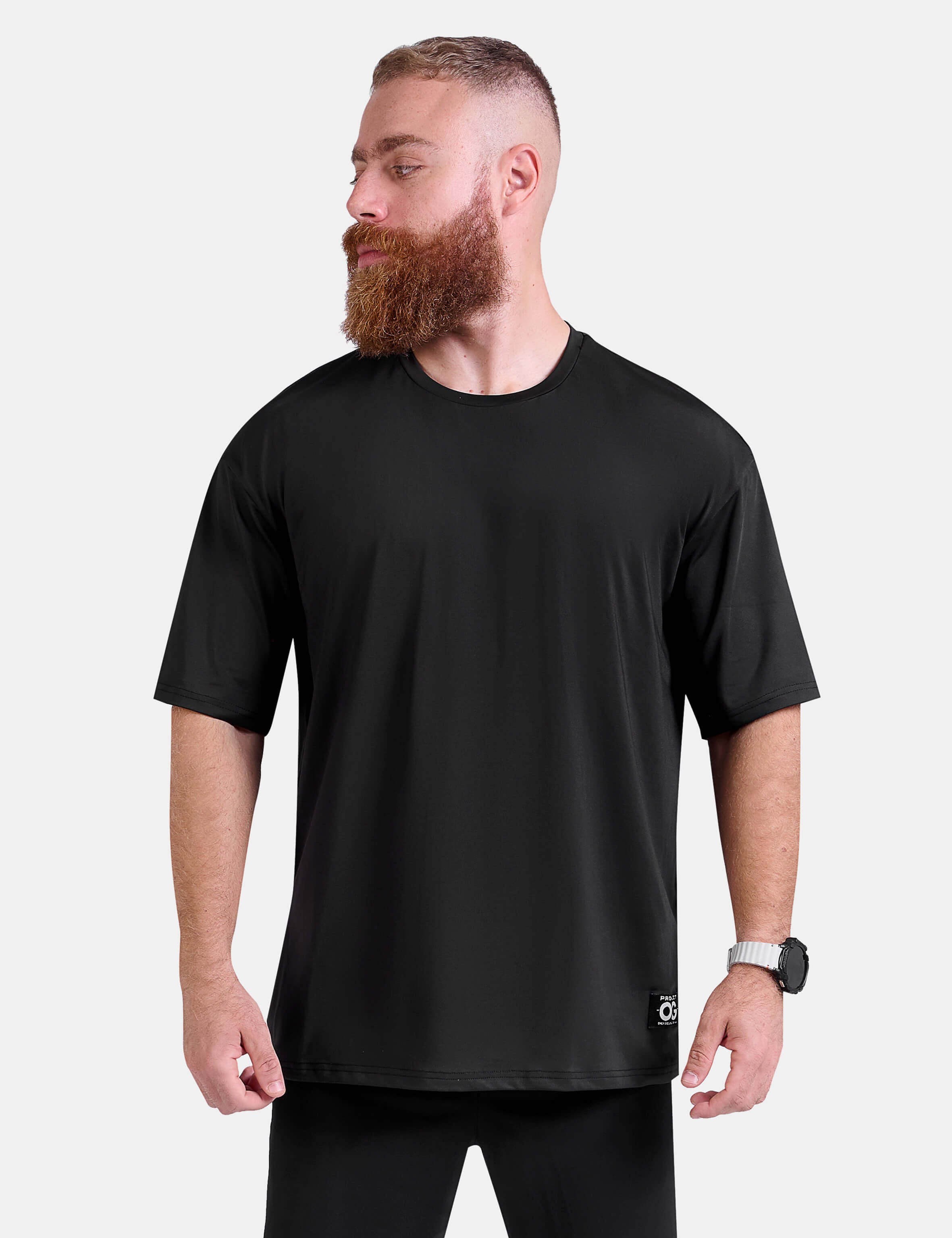 Man wearing black oversized sports & gym shirt by KAF 