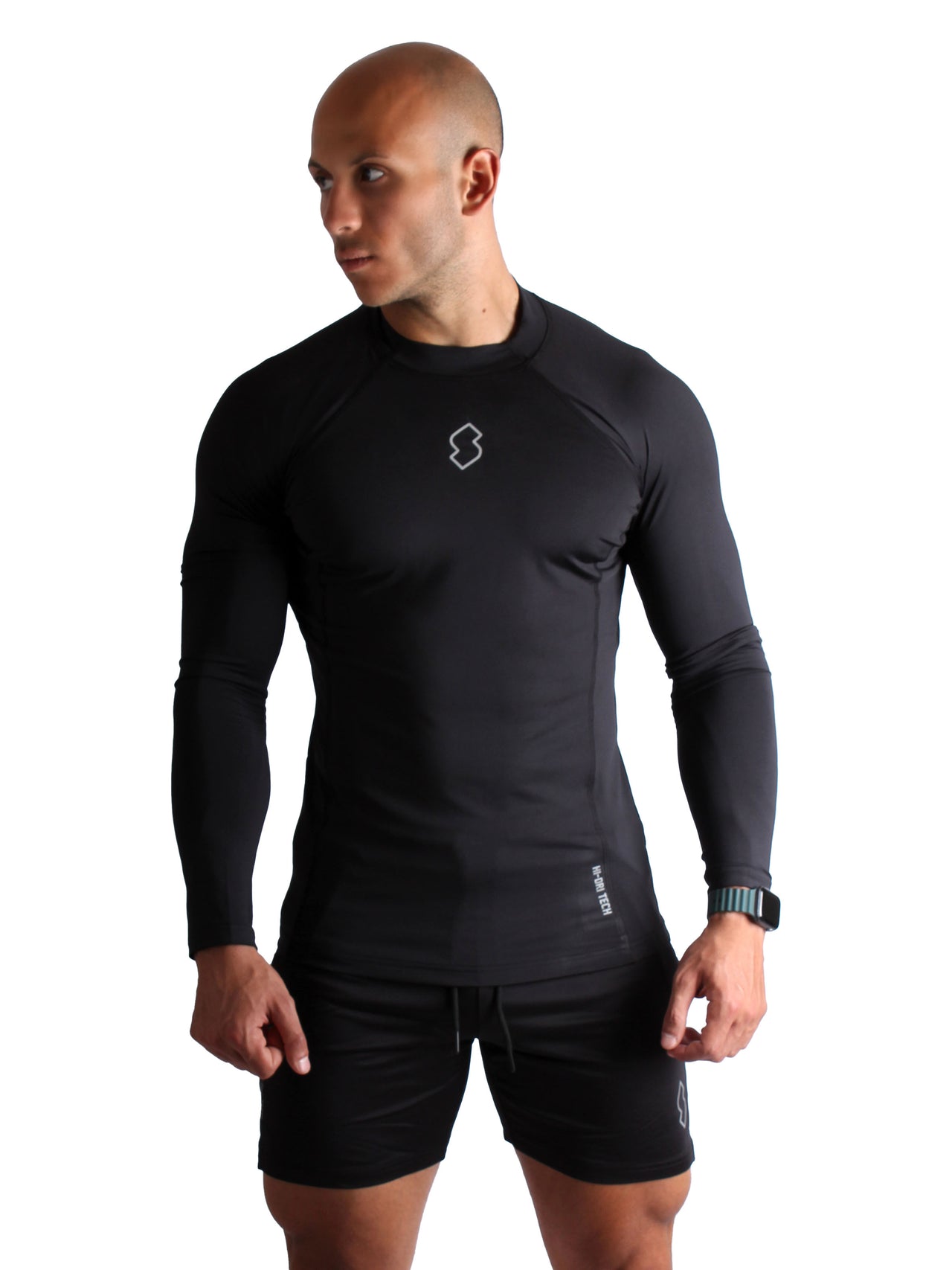 واقيات RashGuards رياضية ضاغطة بأكمام طويلة - أسود