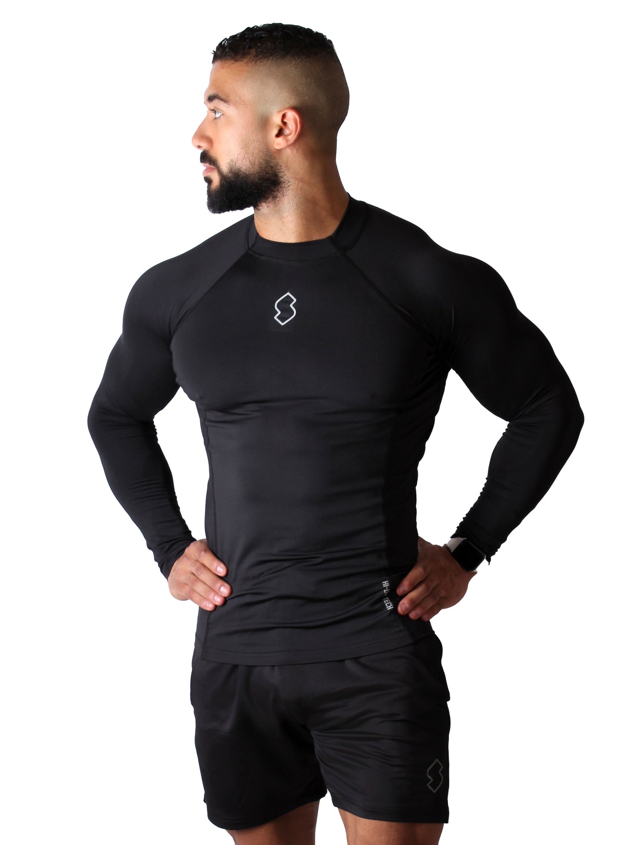 واقيات RashGuards رياضية ضاغطة بأكمام طويلة - أسود