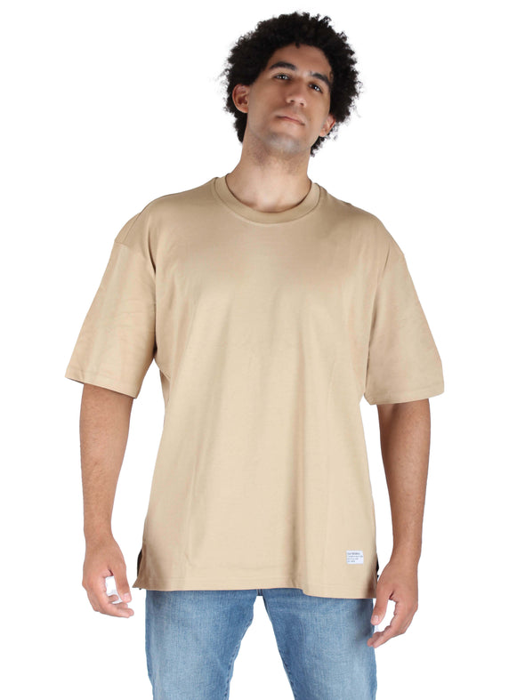 Oversized Basic Cotton T-shirt - Beige