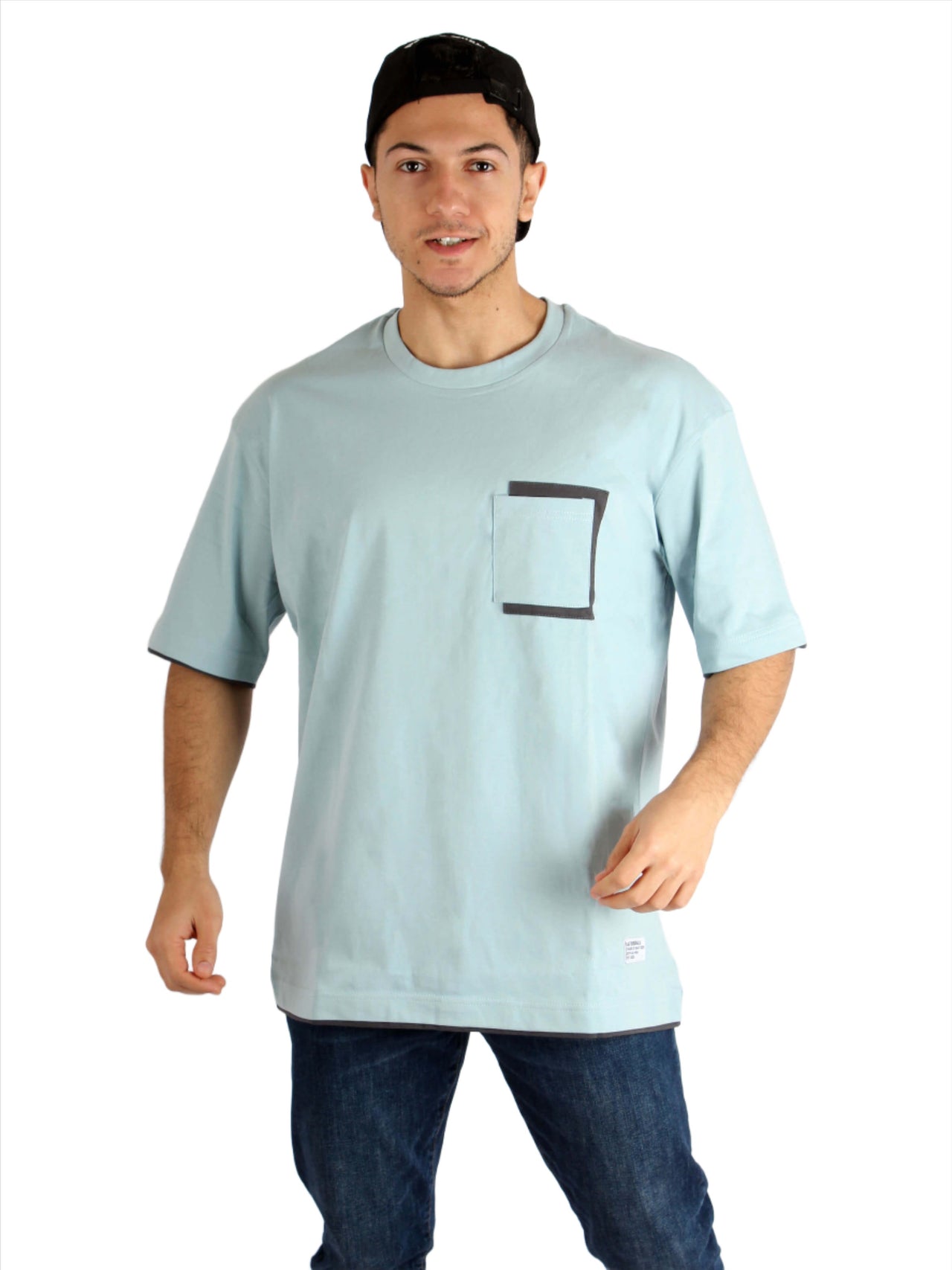 Oversized Double-Tip Pocket T-shirt - Blue Mint