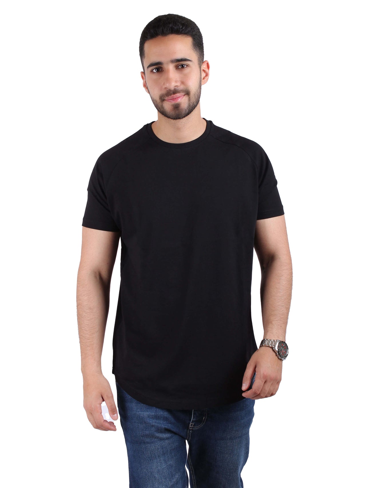 Solid Raglan Cotton T-Shirt - Black
