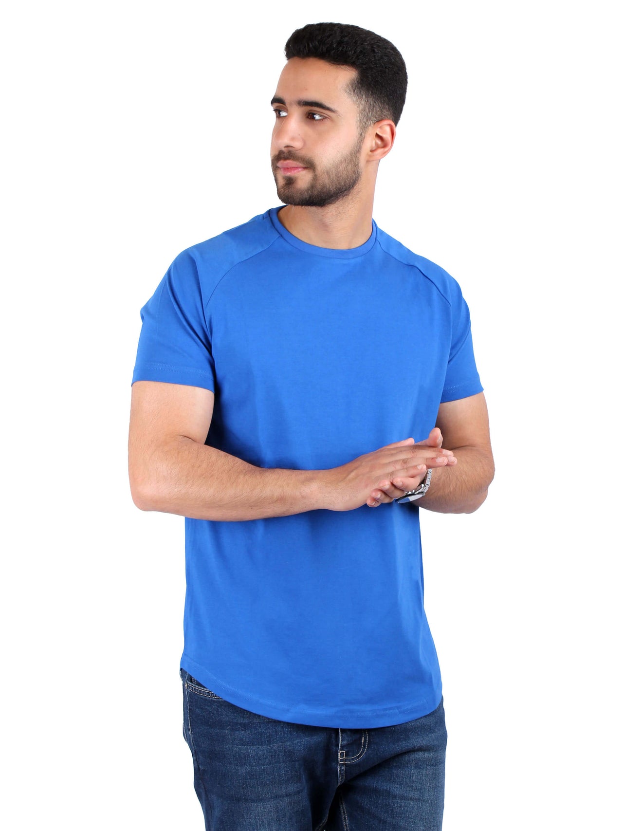 Solid Raglan Cotton Round T-Shirt Men - Royal Blue