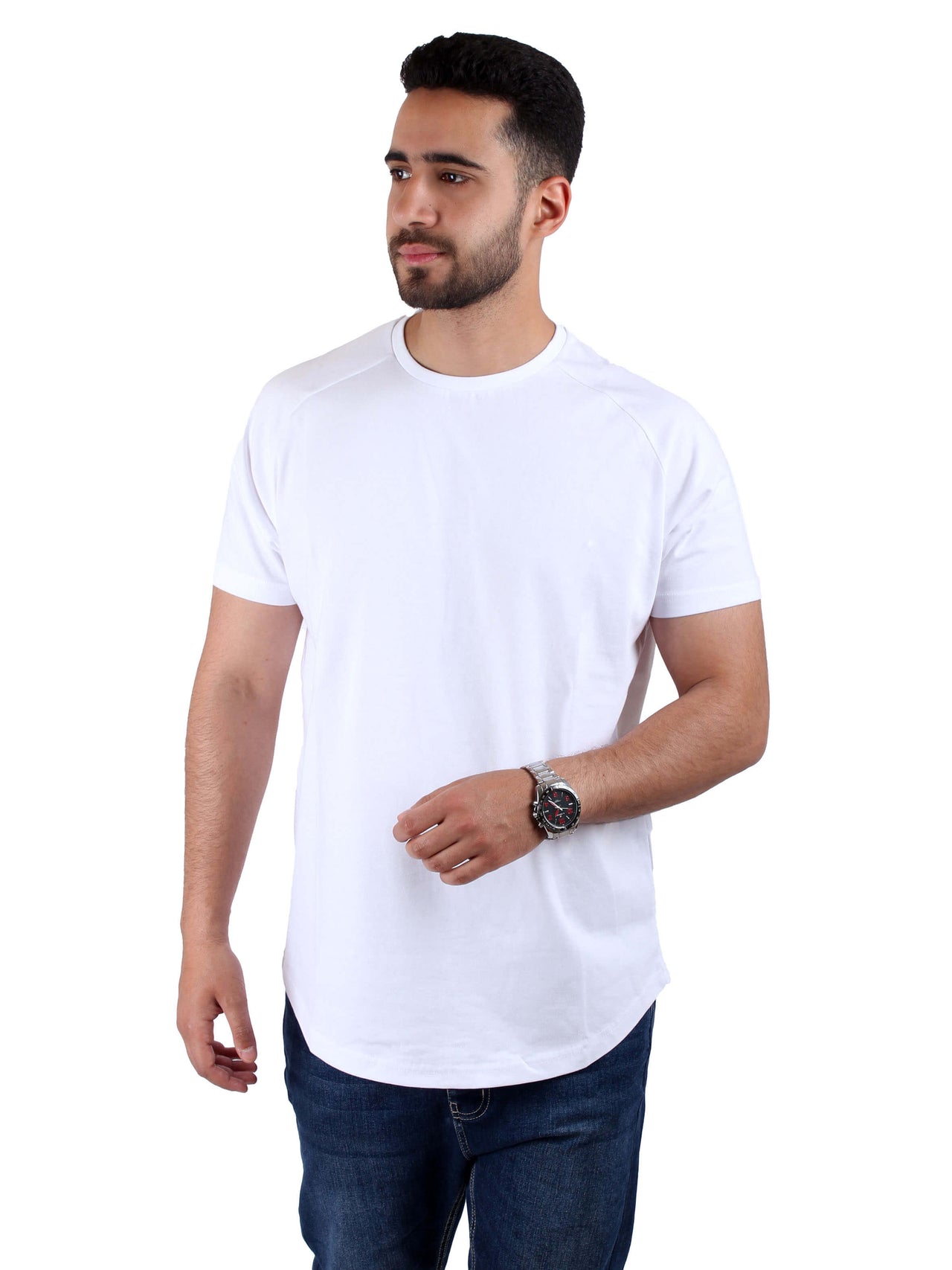 Solid Raglan Cotton Round T-Shirt Men - White