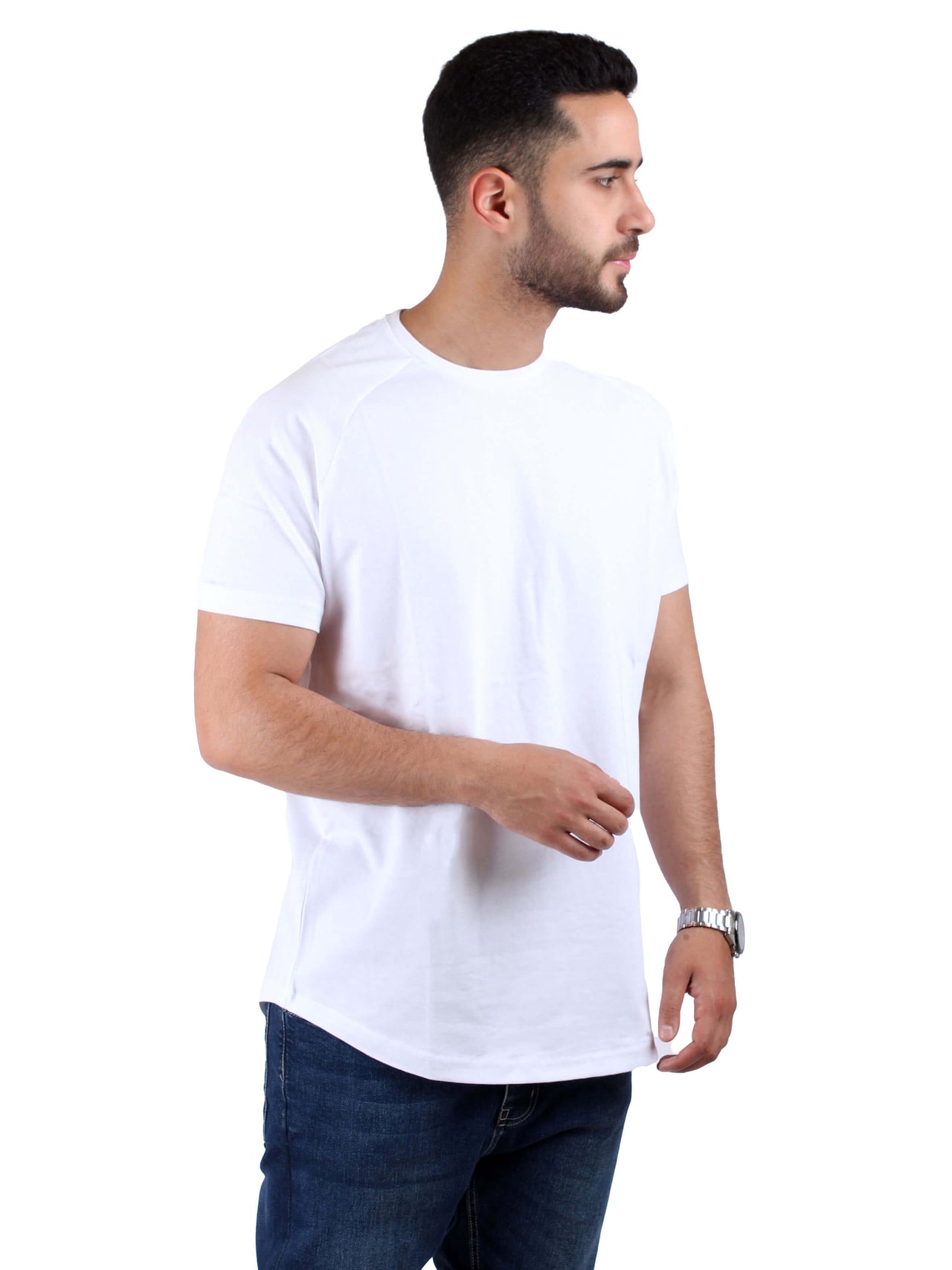 Solid Raglan Cotton Round T-Shirt Men - White